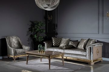 Casa Padrino Sessel Luxus Art Deco Wohnzimmer Sessel Silber / Schwarz / Beige / Gold 80 x 83 x H. 97 cm - Art Deco Wohnzimmer Möbel