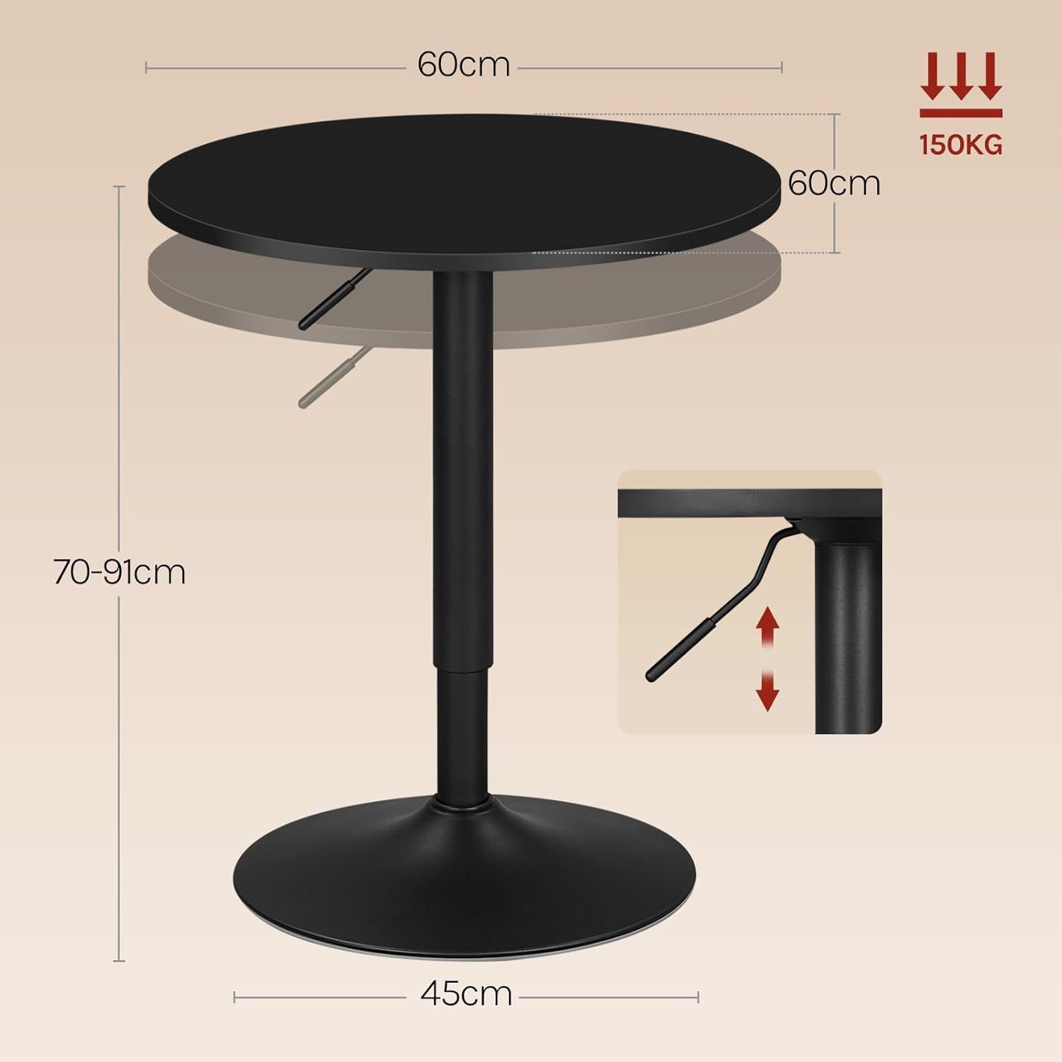 Woltu Bartisch (1-St), Stehtisch Drehtisch, MDF Partytisch, höhenverstellbar