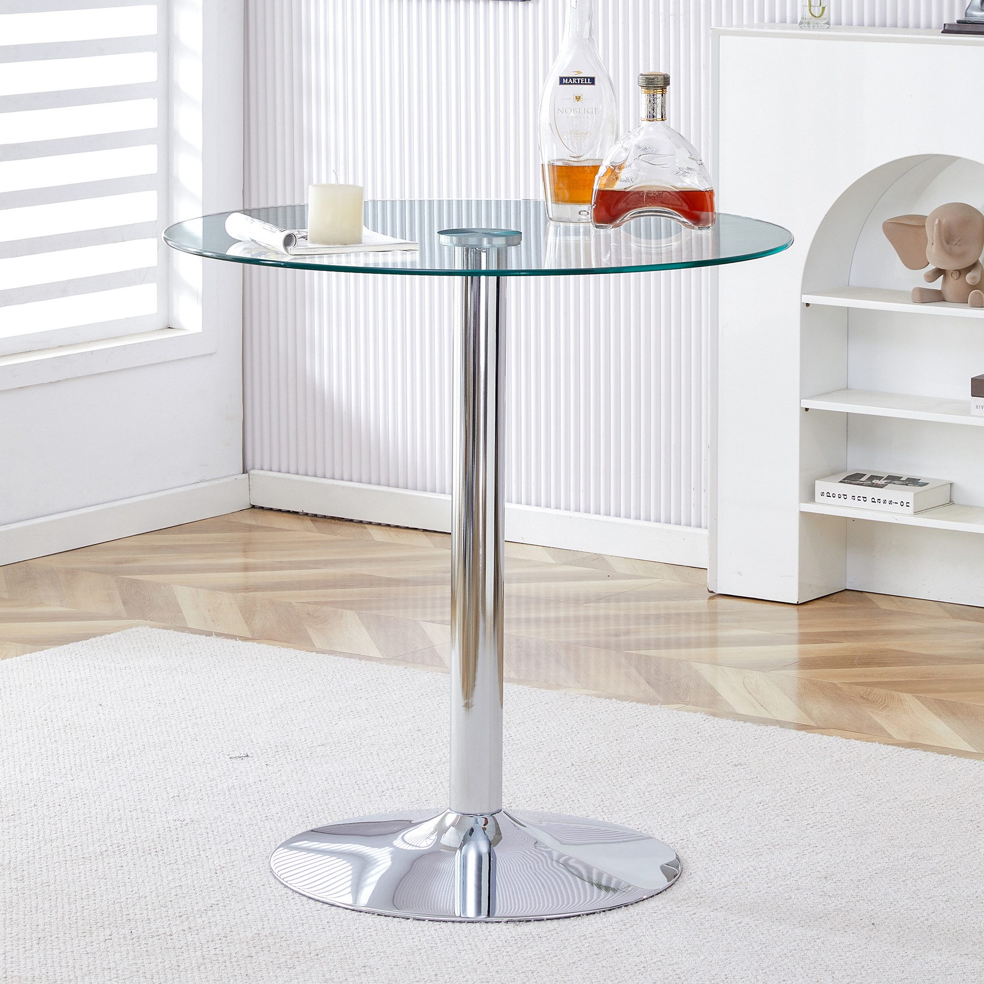 gopop Bartisch Runder Barhocker-Tisch aus gehärtetem Glas mit silbernem Metallfuß (1-St), Couchtisch, Beistisch, Wohnzimmertisch, 89x92cm – Bild 5 von 5