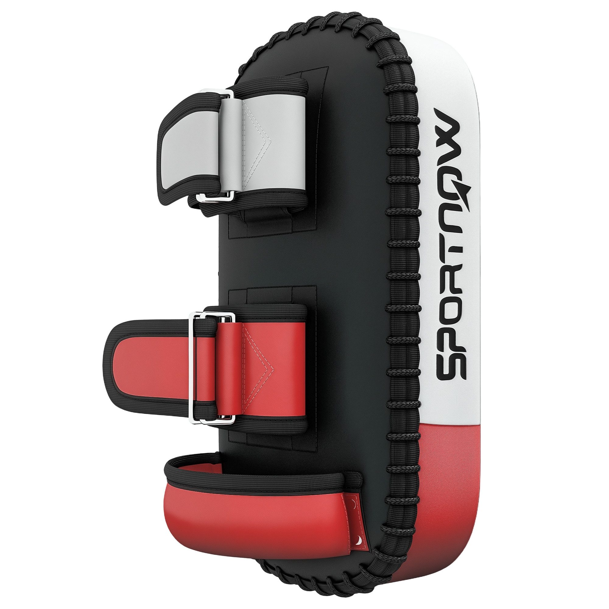 FELIXLEO Schlagpolster Muay Thai Kickboxen, Kunstleder, 0,4 kg, 38x20x18 cm, Schwarz-Rot-Weiß