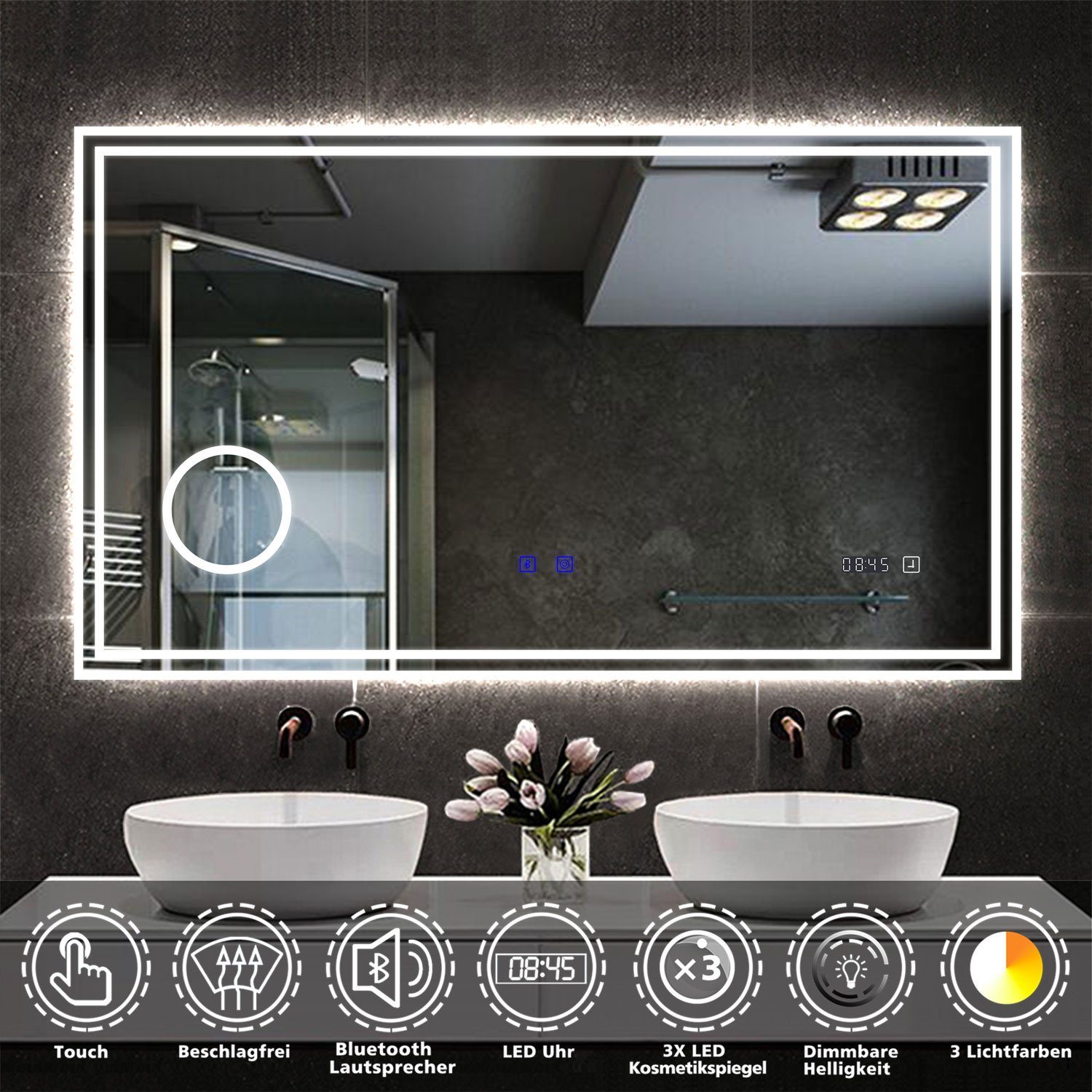 duschspa Badspiegel Wandspiegel Badezimmerspiegel mit LED günstig online kaufen