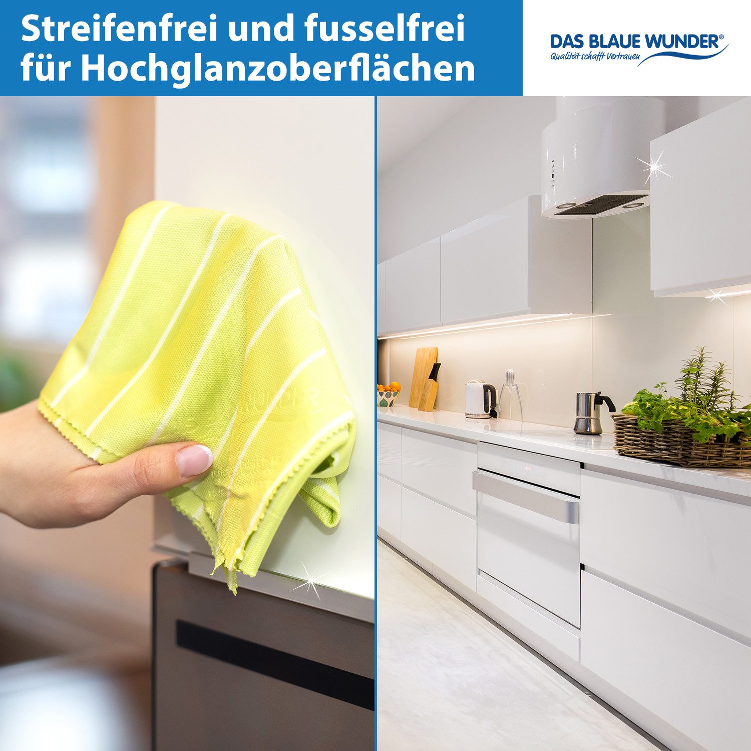 Das Blaue Wunder® Cristall Premium Ultrasonic mit Bambusfasern Reinigungstücher (Set: 5 x 40 x 60 cm, Reinigen und Trocknen, Waschbar bis 95°C)