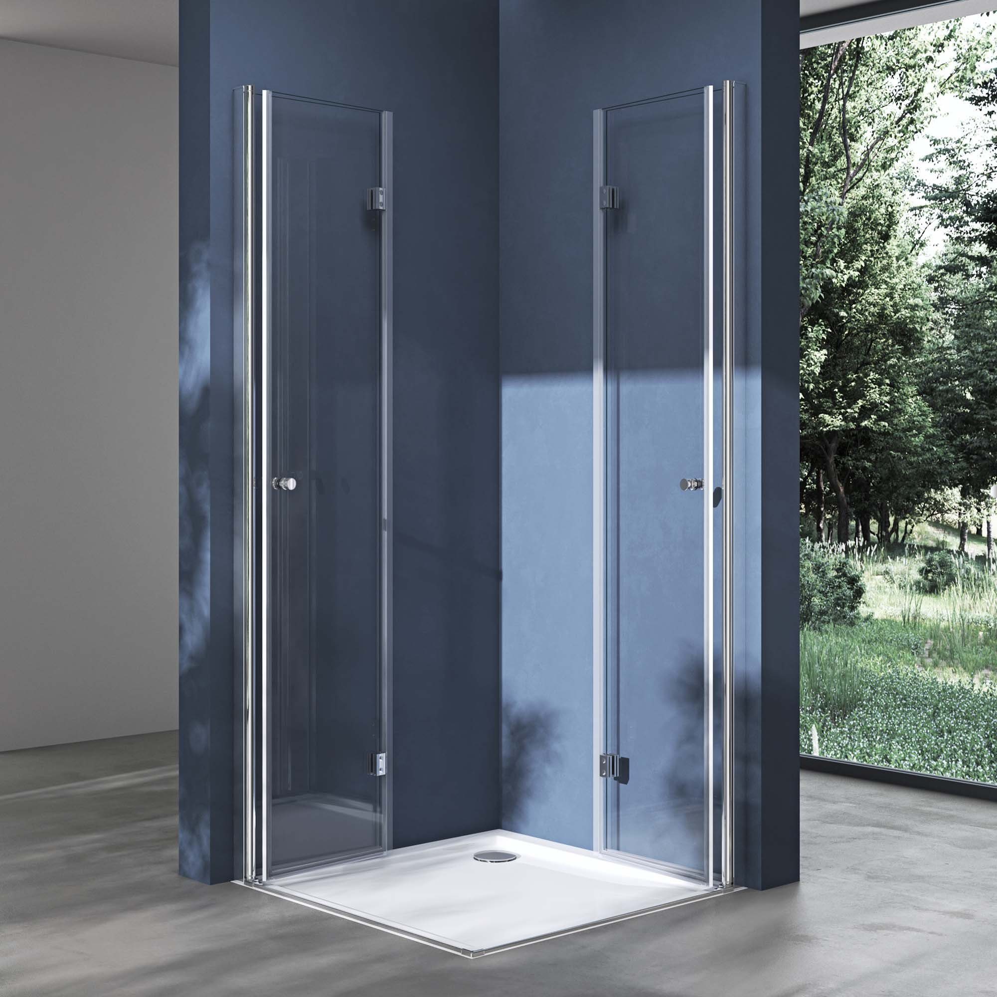 doporro Eckdusche Duschkabine Duschabtrennung 6mm ESG-Glas mit Nano Ravenna26K, BxT: 75x75 cm, ebenerdiger Einbau möglich