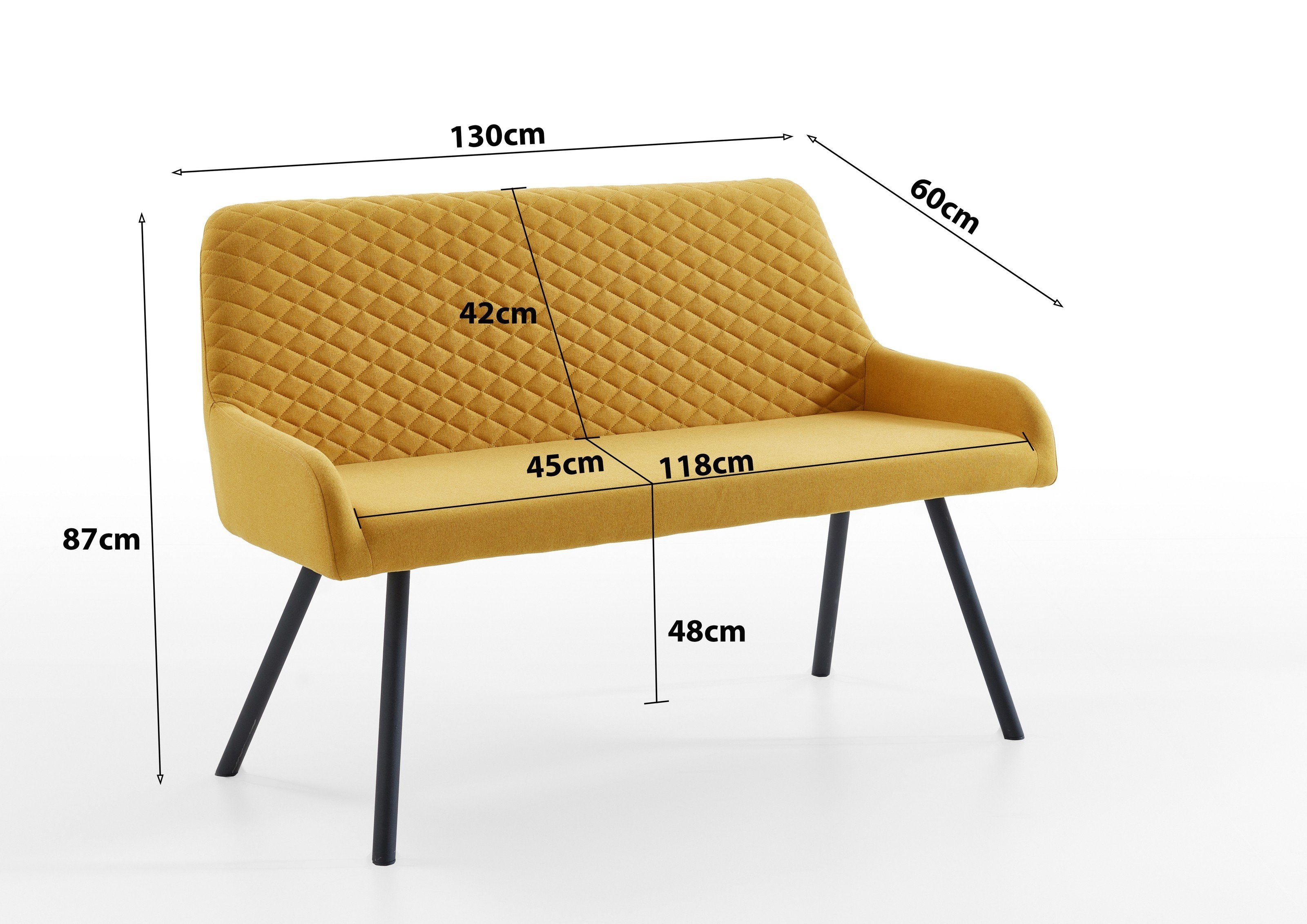 Sitz/Rücken Gelb Metallfüße Schwarz Webstoff, aus möbelando Schwarz / Bank 130x87x60 cm), Meran in (BxHxT: