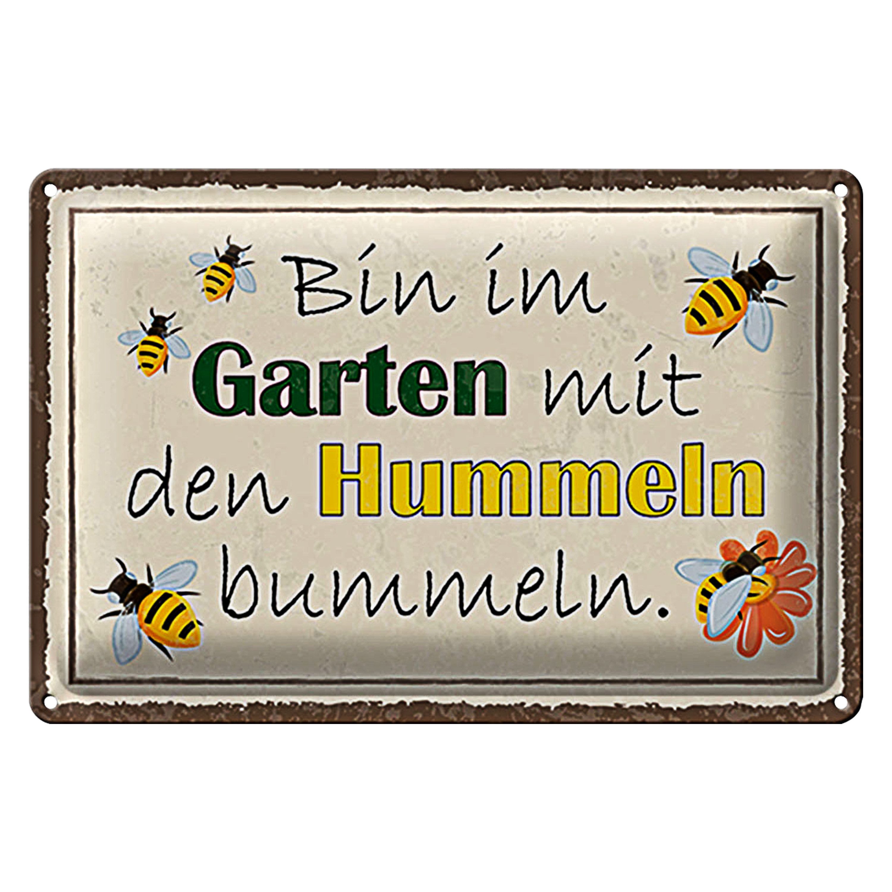 Roomando Metallschild Blechschild Spruch 30x20cm bin im Garten Hummeln bummeln