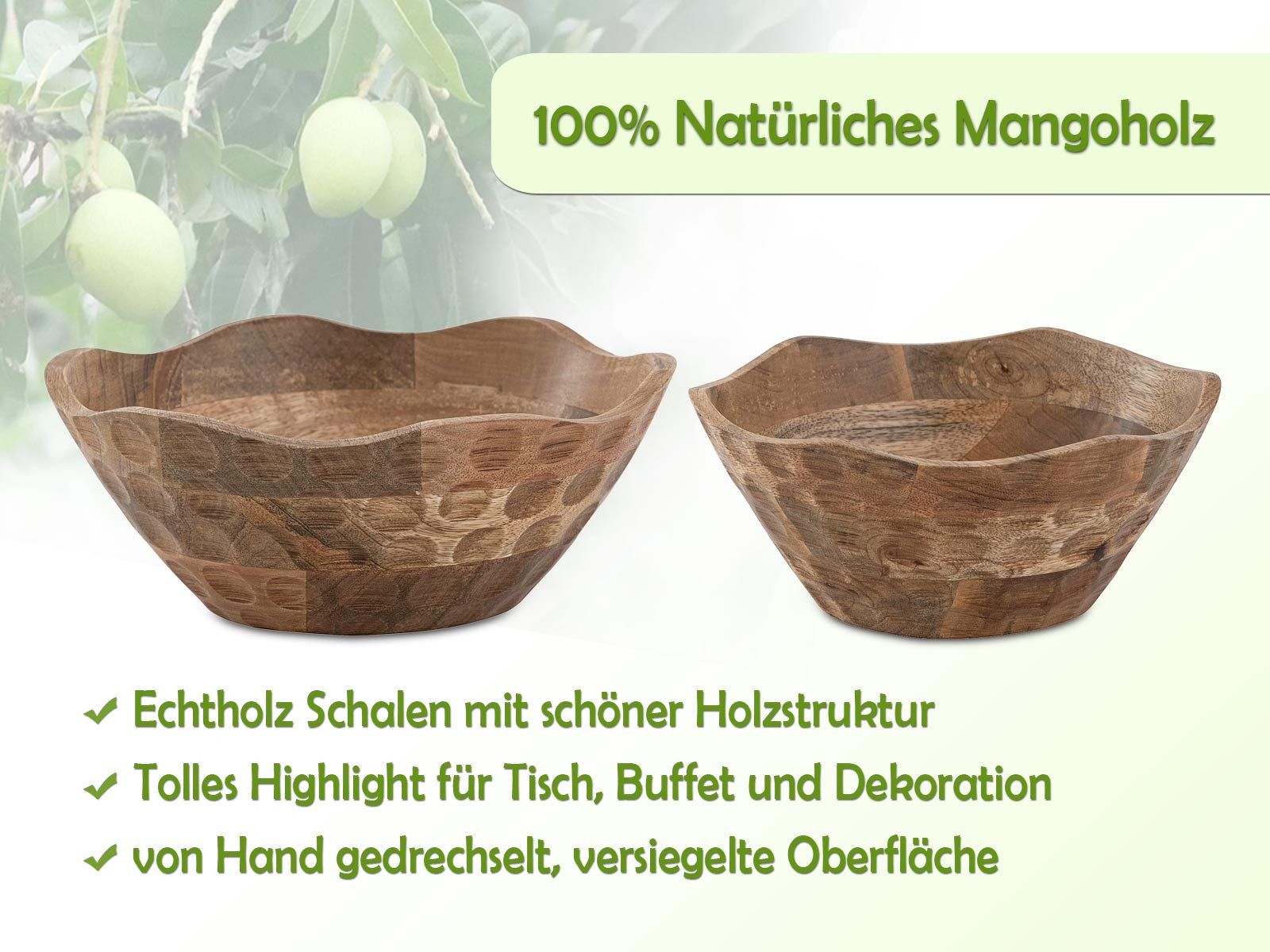 Amagohome Obstschale Obstschale rund Dekoschale Holzschüssel Schale Origin schlicht Mangoho, Mangoholz massiv