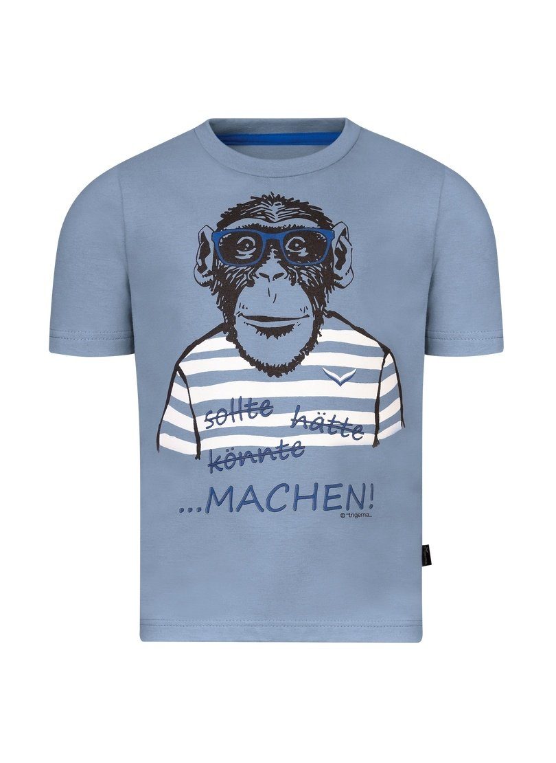 T-Shirt T-Shirt mit Trigema Affen-Druckmotiv großem pearl-blue TRIGEMA