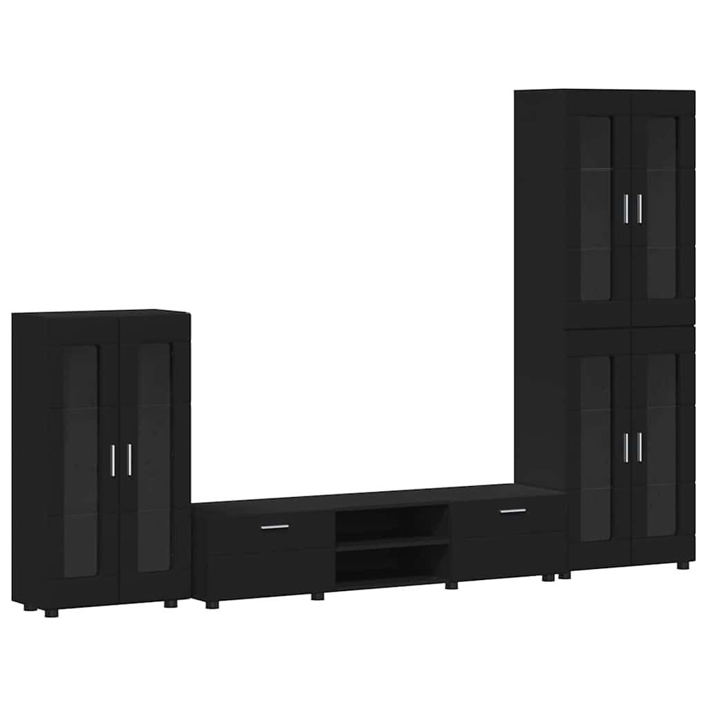 vidaXL Wohnzimmer-Set TV-Schrankset FLORIN 3 stk. Schwarz Holzwerkstoff, (3-St)
