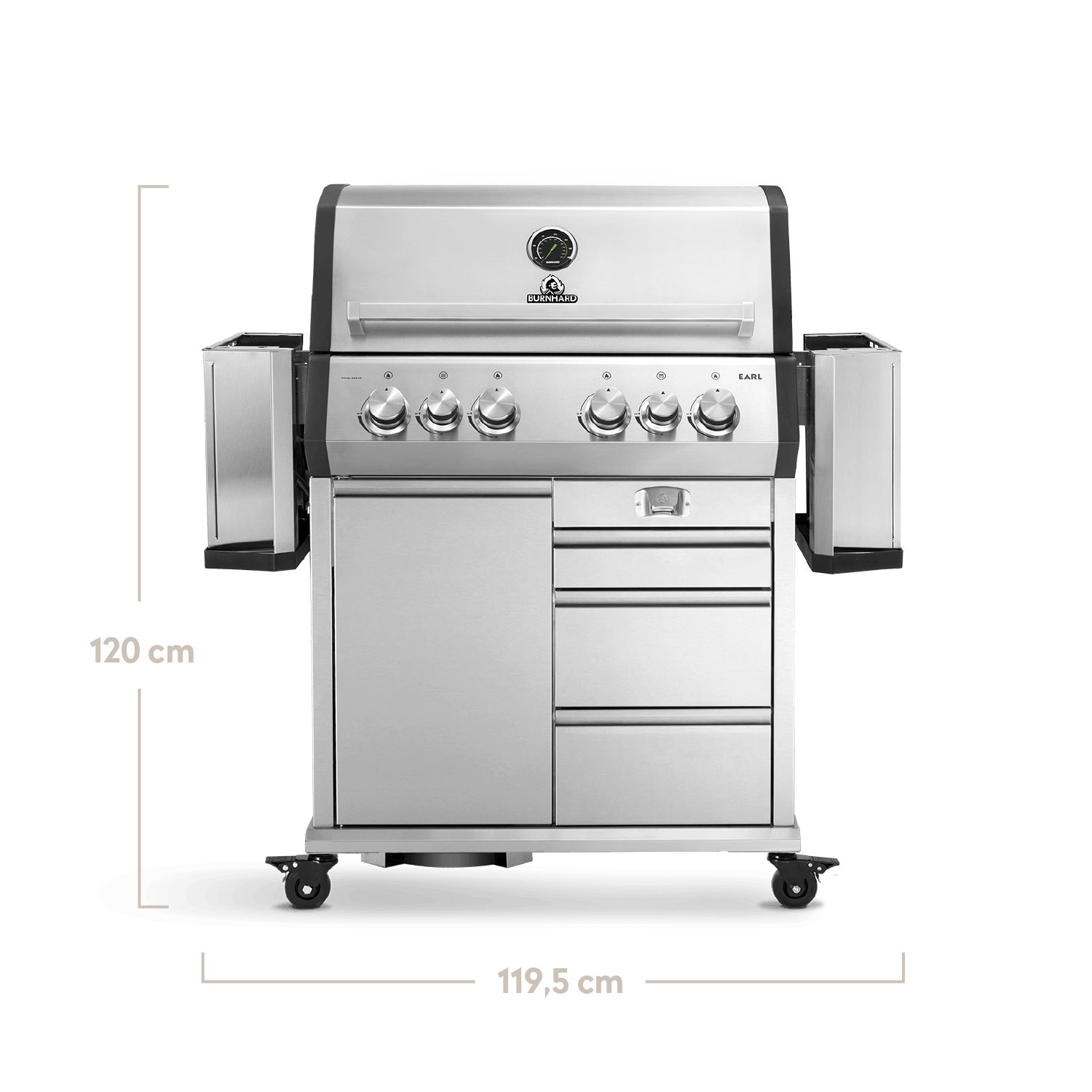 BURNHARD® Gasgrill 4-Brenner inkl. Heckbrenner, mit Gusseisen Grillrost, inkl. stabiler Abdeckhaube, Seitenkochfeld mit Infrarot Keramikbrenner - Big EARL, #945984