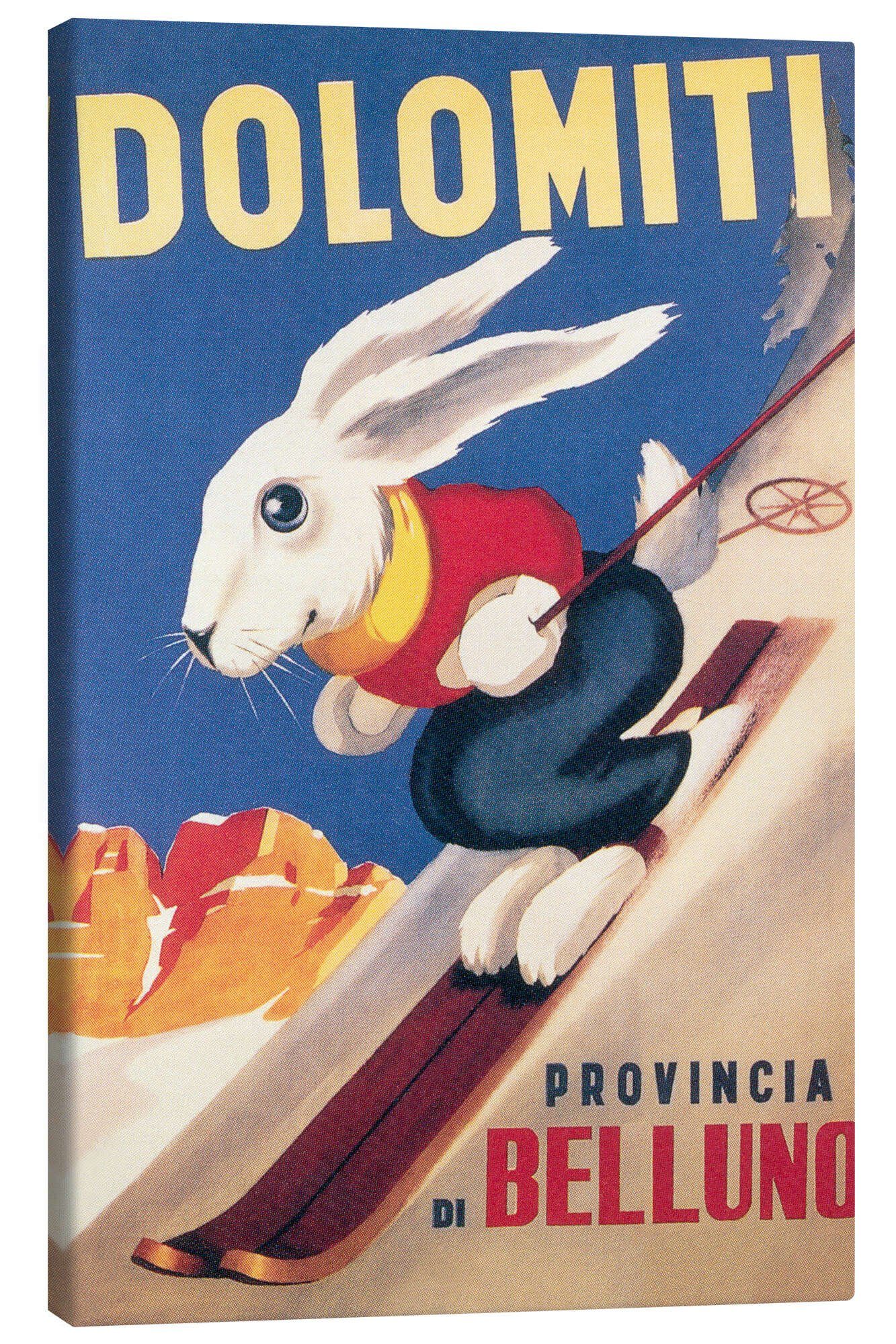 Posterlounge Leinwandbild Vintage Ski Collection, Dolomiten Skikaninchen (italienisch), Kinderzimmer Vintage Illustration
