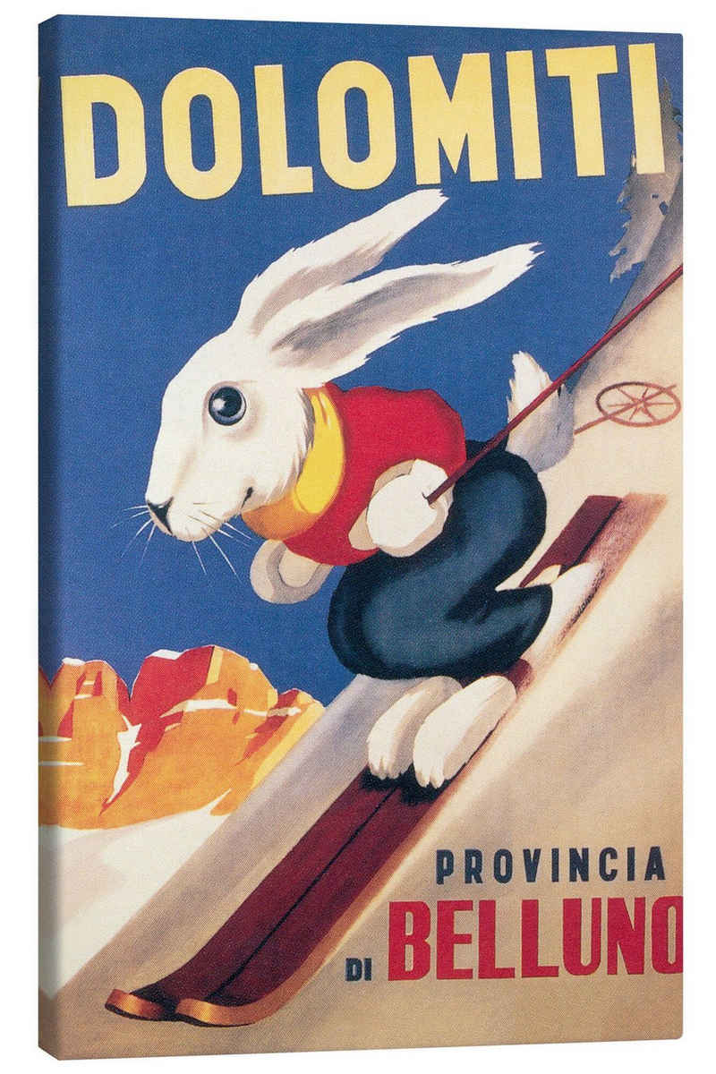 Posterlounge Leinwandbild Vintage Ski Collection, Dolomiten Skikaninchen (italienisch), Kinderzimmer Vintage Kindermotive