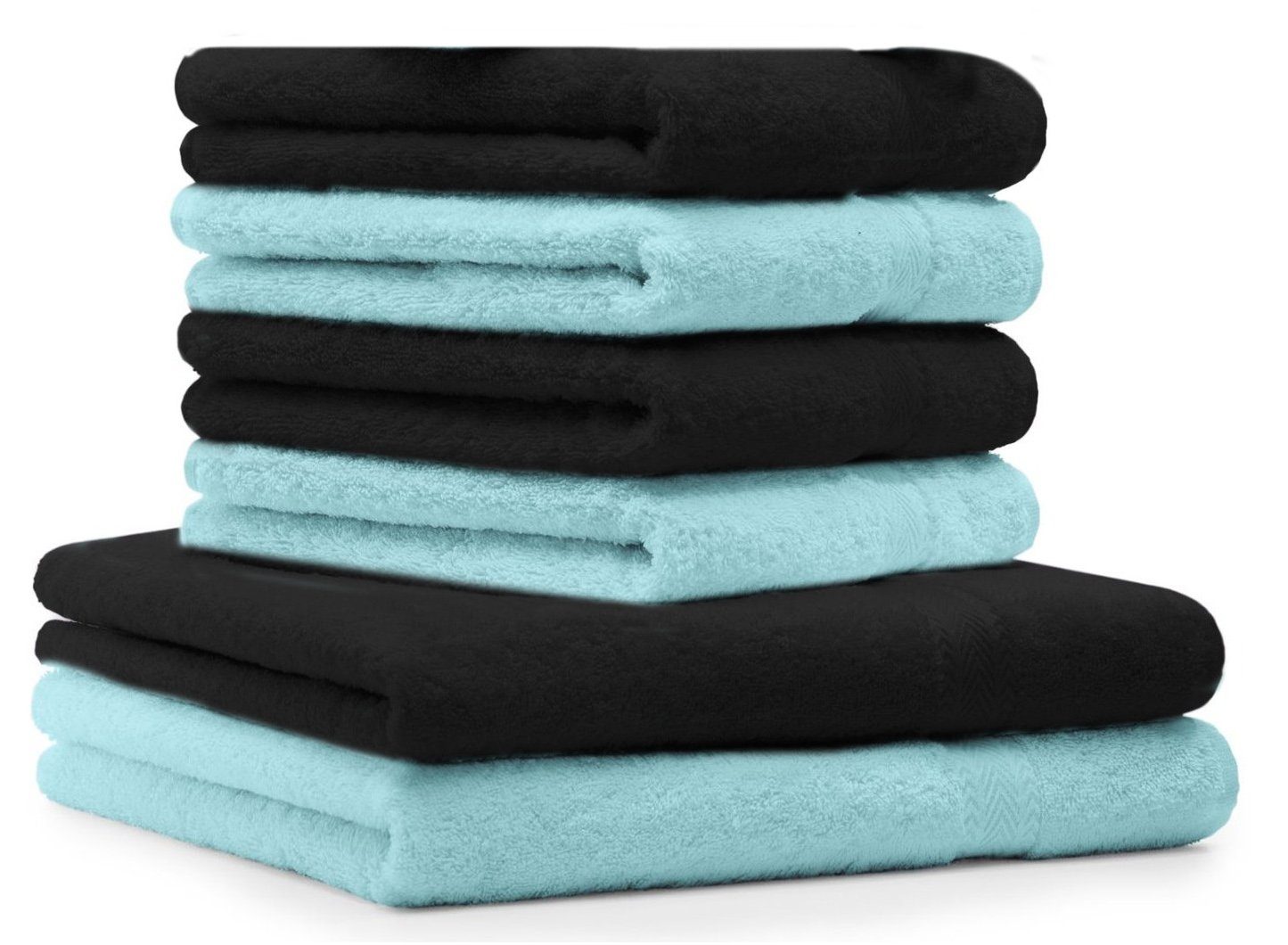 Betz Handtuch Set 6 TLG. Handtuch-Set Premium 100% Baumwolle 2 Duschtücher 4 Handtücher Farbe schwarz und türkis, 100% Baumwolle