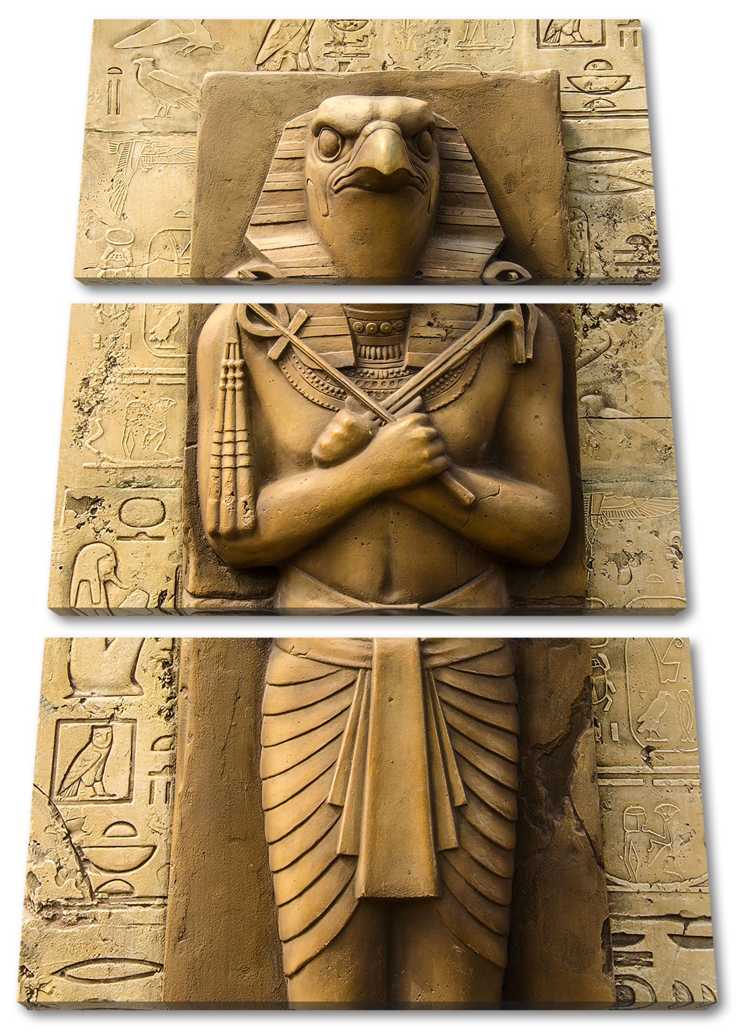 3Teiler (120x80cm) Pixxprint Horus, (1 Horus Zackenaufhänger inkl. bespannt, Gott Leinwandbild fertig St), Ägyptischer Gott Ägyptischer Leinwandbild