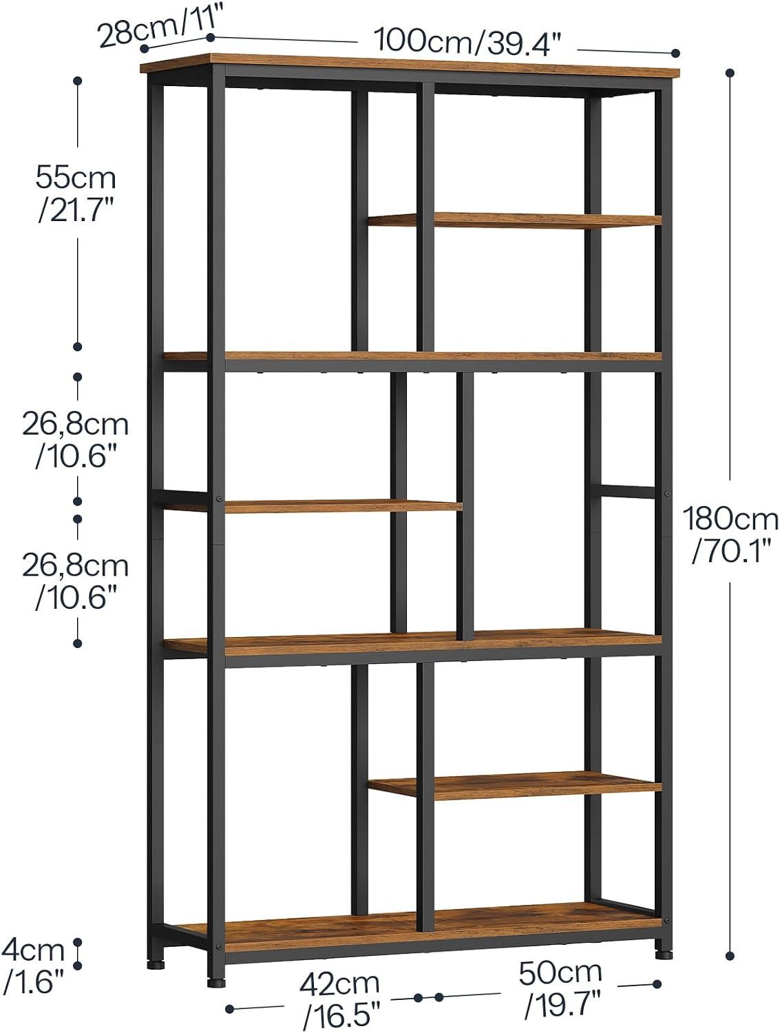 Hoobro Bücherregal Büroregal Standregal mit 4 verstellbaren Füßen, vertikales Regal