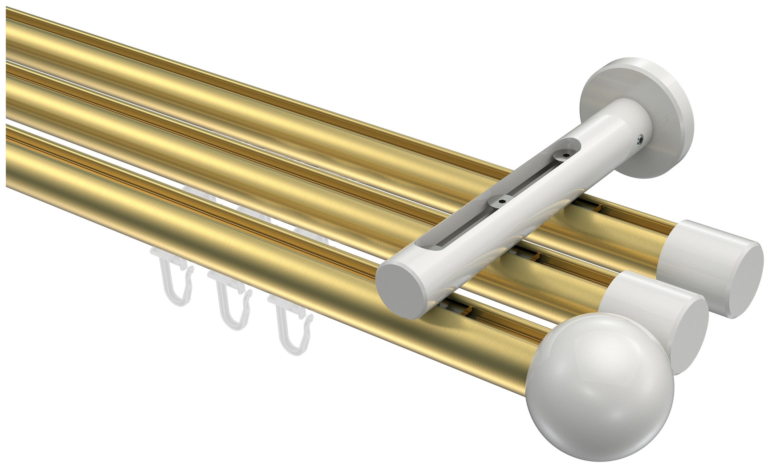 INTERDECO Innenlaufschiene Siteno Luino, Ø 20 mm, 3-läufig, Fixmaß, kürzbar, Wandmontage, Aluminium, Messing-Optik / Weiß / Bicolor