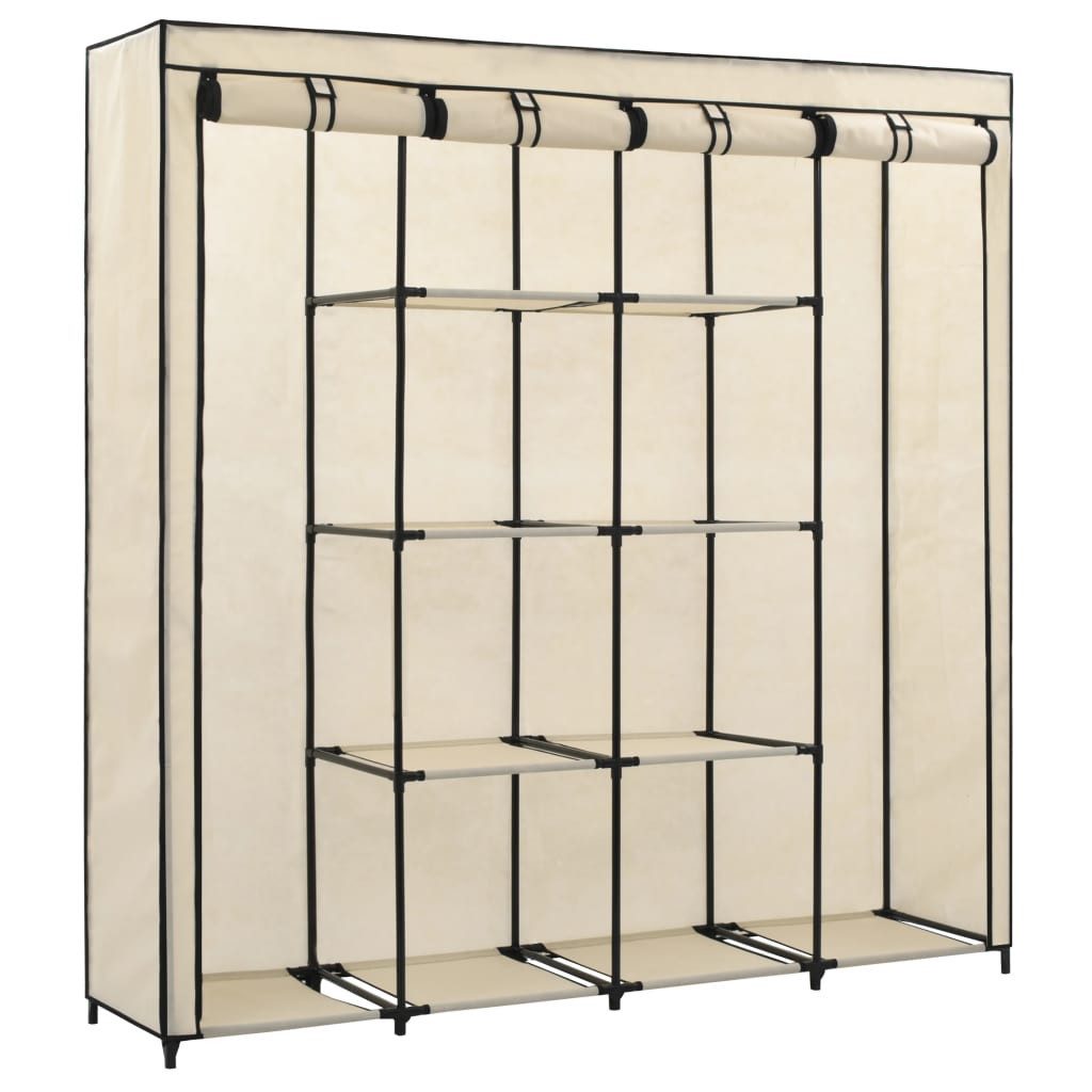 furnicato Kleiderschrank Kleiderständer Creme 175 x 45 x 170 cm mit stabilem Eisenrahmen Garderobenständer mit 4 Fächern, Stoffbezug und Wandhalterung