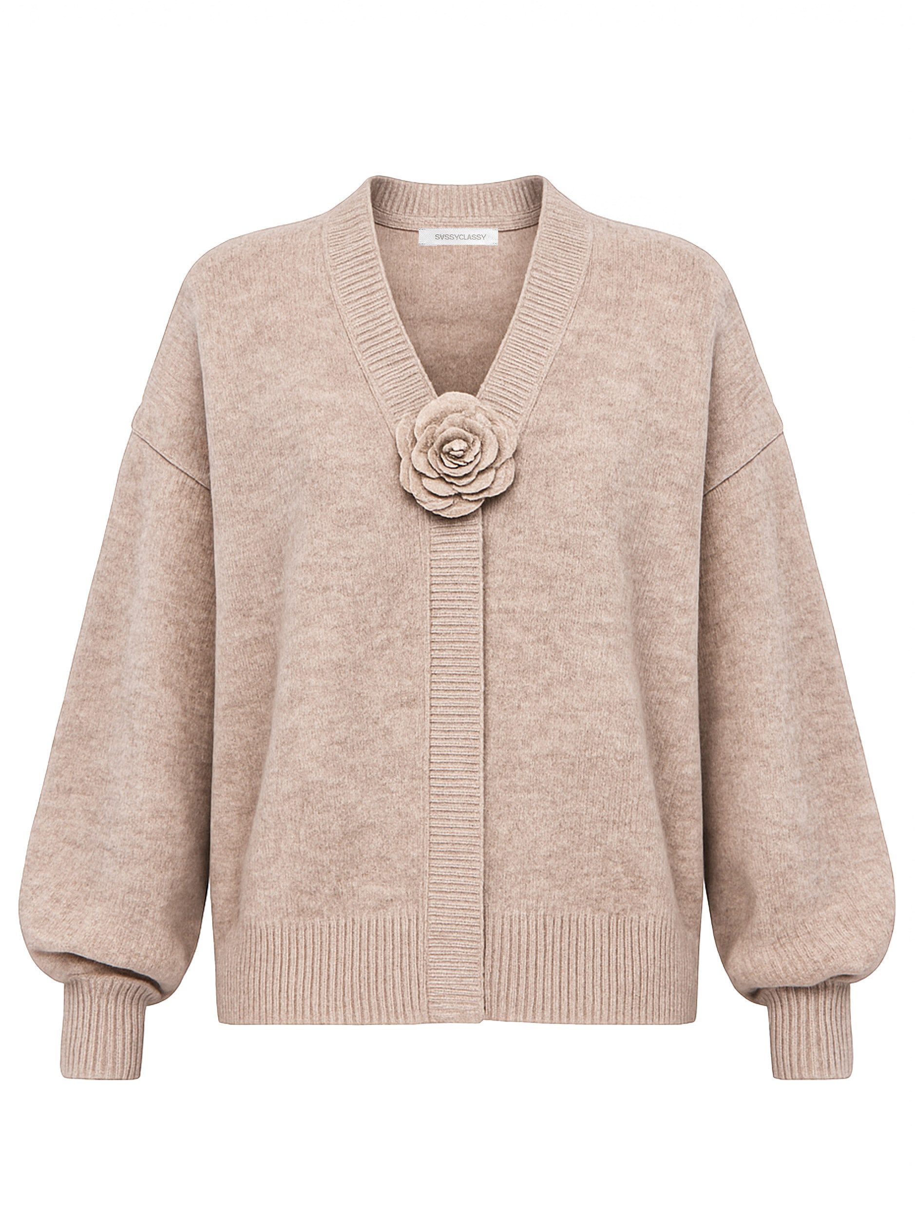 Cardigan Strickjacke mit Blumenapplikation für Damen