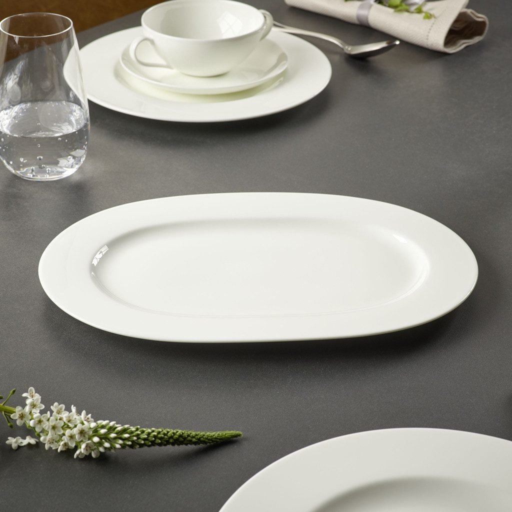 Villeroy & Boch Servierplatte Anmut Platte oval, Porzellan, (1-tlg), Premium Bone Porcelain, mikrow.- & spülm.sicher, Made in Germany