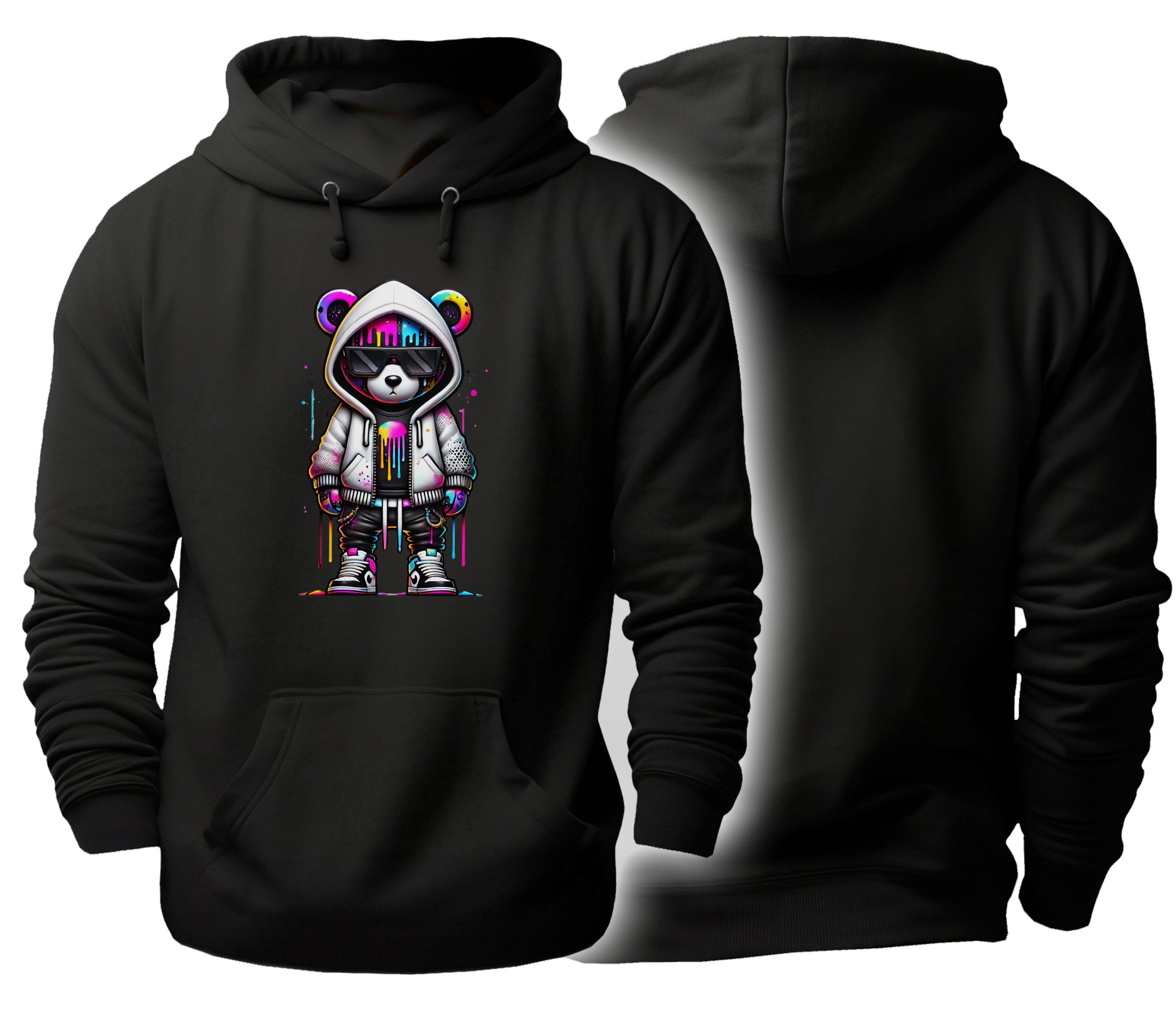 MyDesign24 Hoodie Urbaner Streetart Kapuzen Pullover - cooler Bär Kapuzensweater - moderner Hoodie i640
