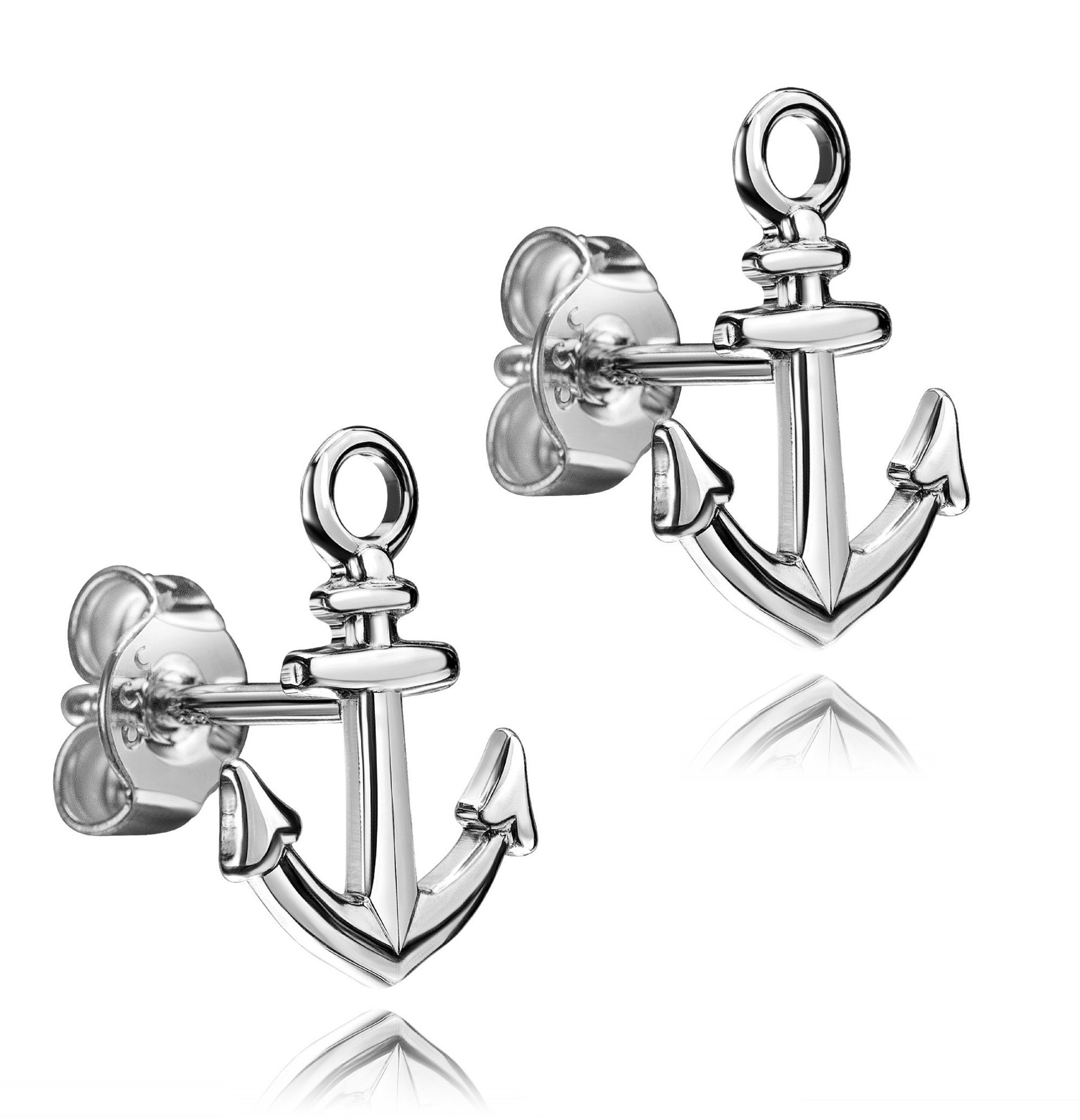 JEVELION Ohrstecker-Set Anker Ohrstecker Silber - Made in Germany (Silber Ohrschmuck, 2-tlg., für Damen und Herren), Silberstecker - Made in Germany