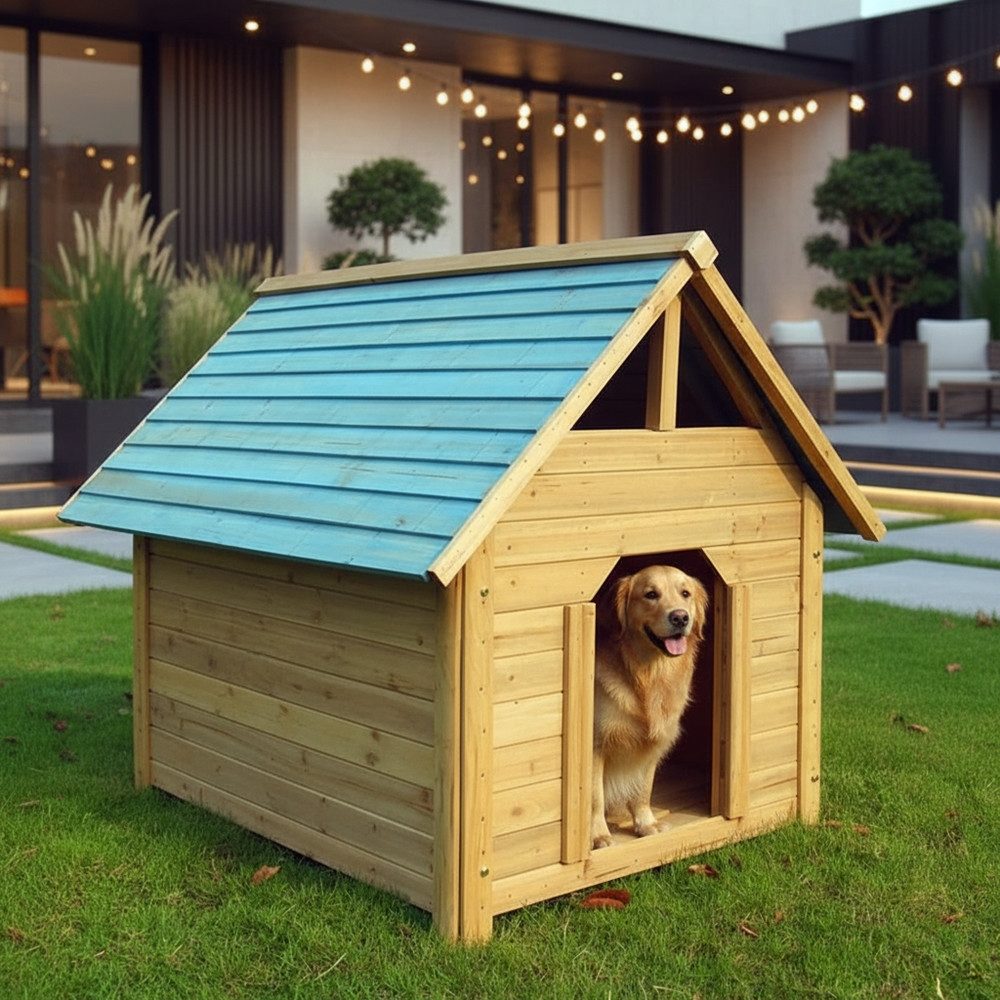 Melko Hundehütte Hundehaus 75x115x95 CM Wetterfest Haustierhütte Hundehöhle, Wetterfest