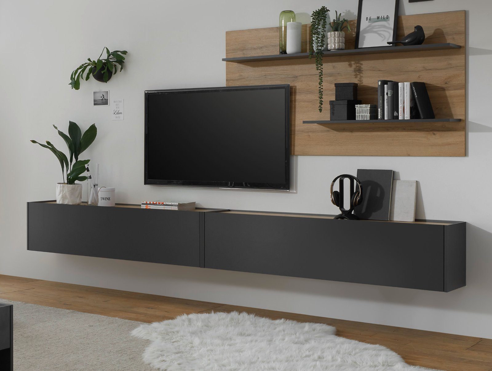 Furn.Design Wohnwand Center, (in grau mit Wotan Eiche, Breite 300 cm), mit günstig online kaufen