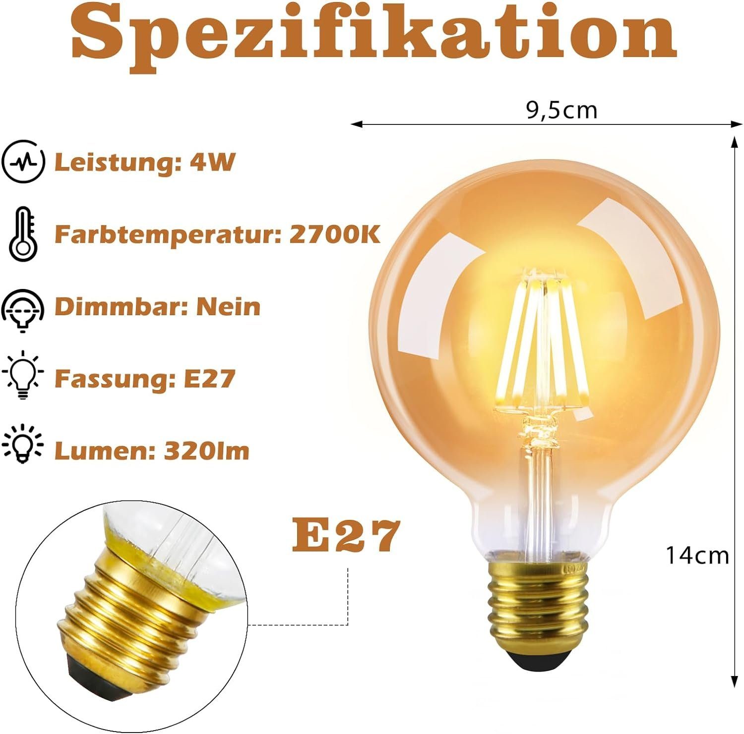 Nettlife LED-Leuchtmittel 2 Stück G95 LED Glühbirne E27 Vintage Warmweiß Fi günstig online kaufen