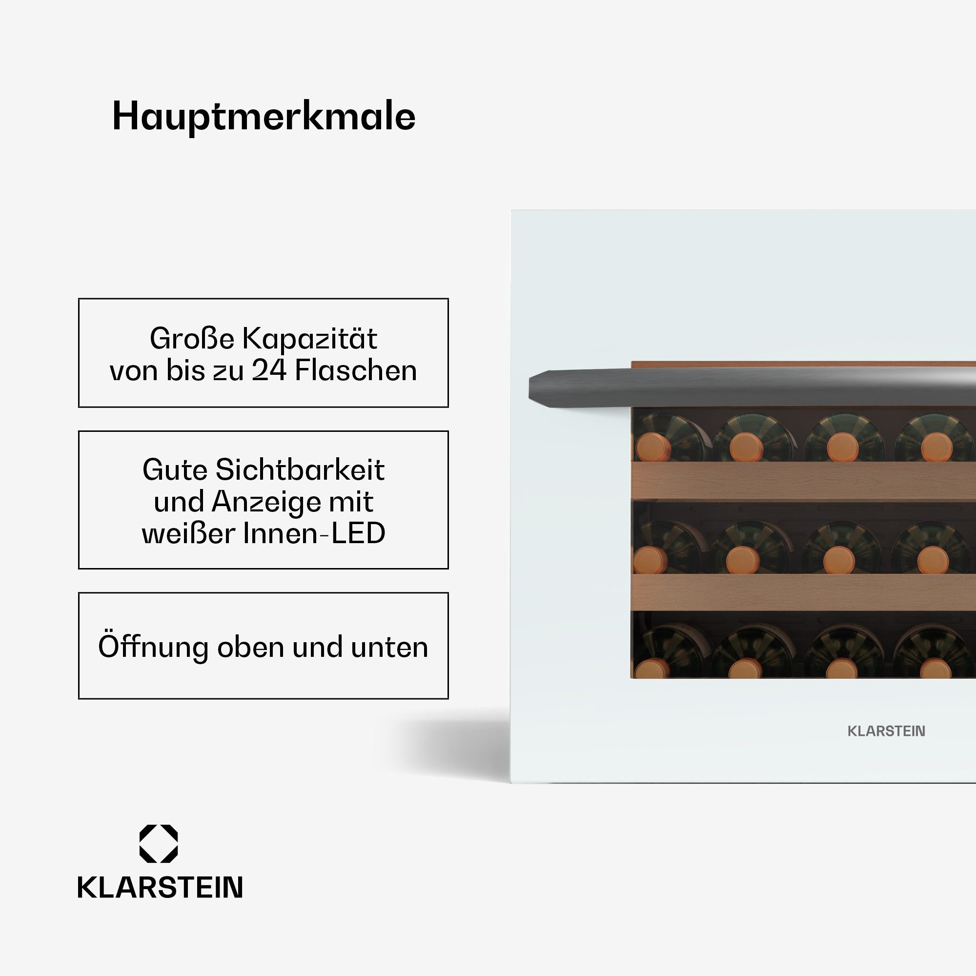Klarstein Weinkühlschrank Vinoline, für 24 Standardflaschen á 0,75l,Wein Flaschenkühlschrank Weintemperierschrank Weinschrank Kühlschrank