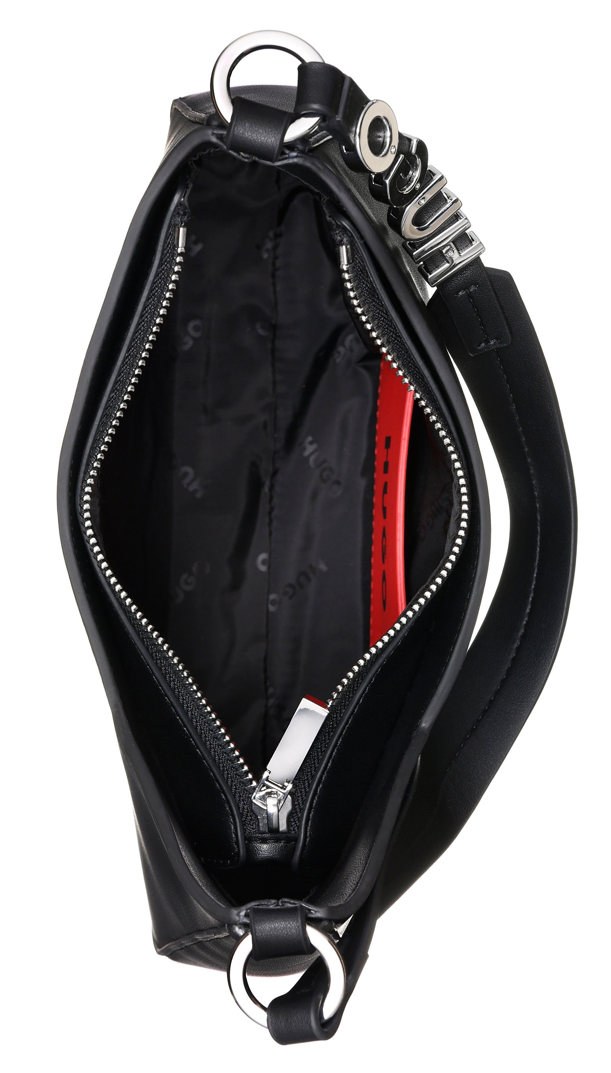 Shoulder R., am Bag HUGO Schultertasche schwarz Mel auffälligem HUGO-Logo mit Henkel