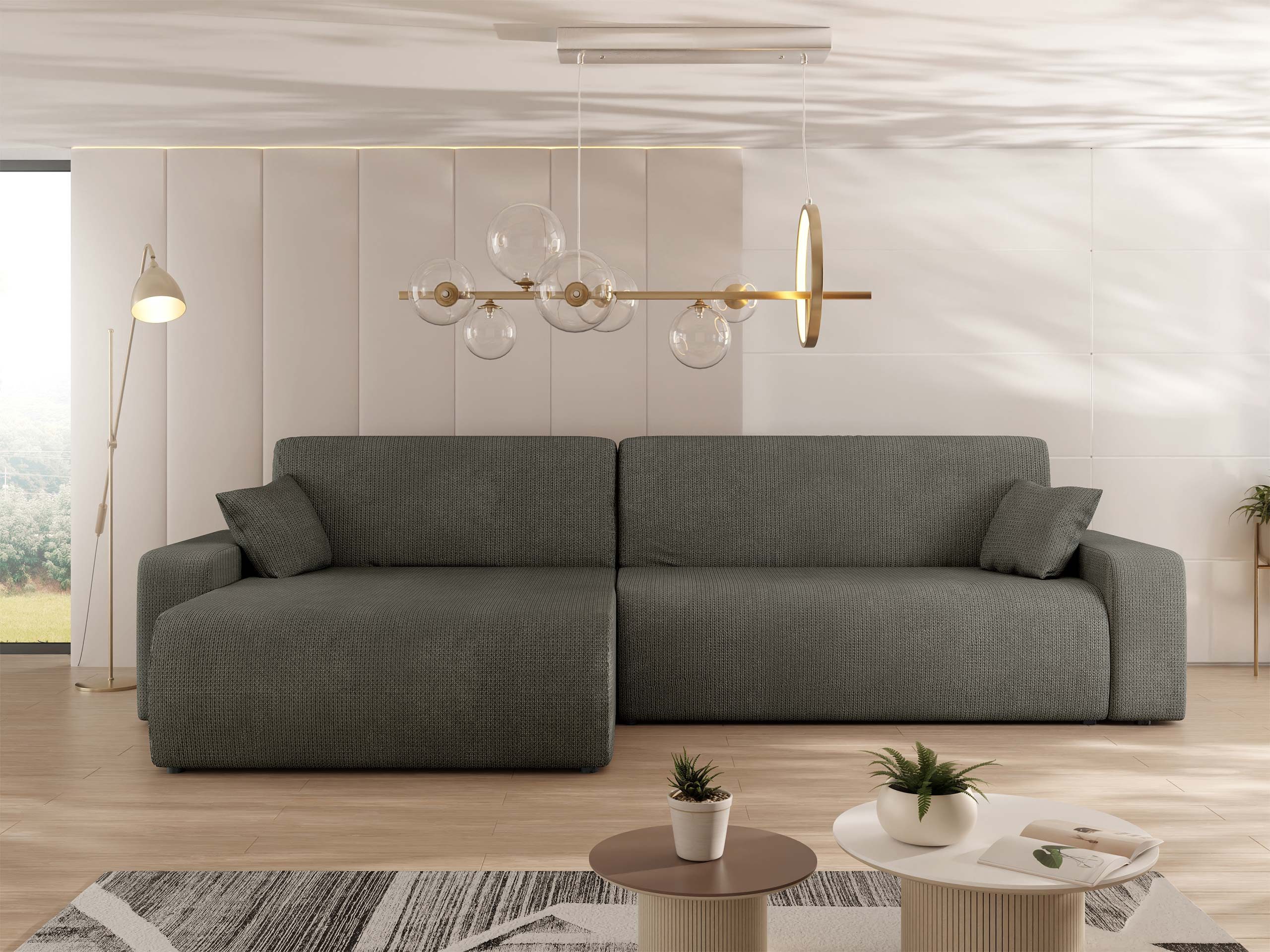 MIRJAN24 Ecksofa Piano, mit Schlaffunktion und Bettkasten, Ottomane universal, Zwei großen, Kissen-Set