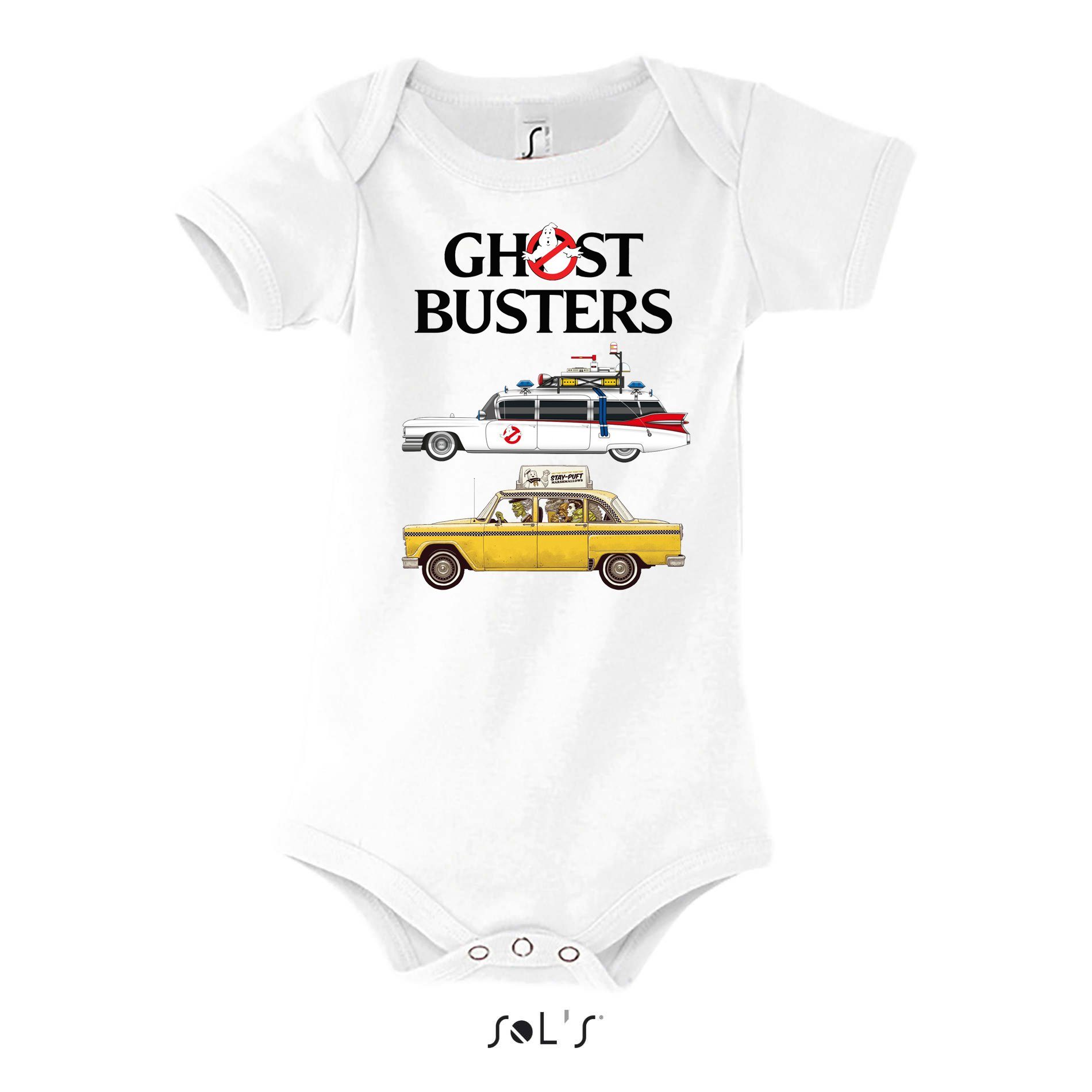 Blondie & Brownie Film Strampler Cars Ghost Ghostbusters Weiss Kinder Auto Baby Geisterjäger Geister