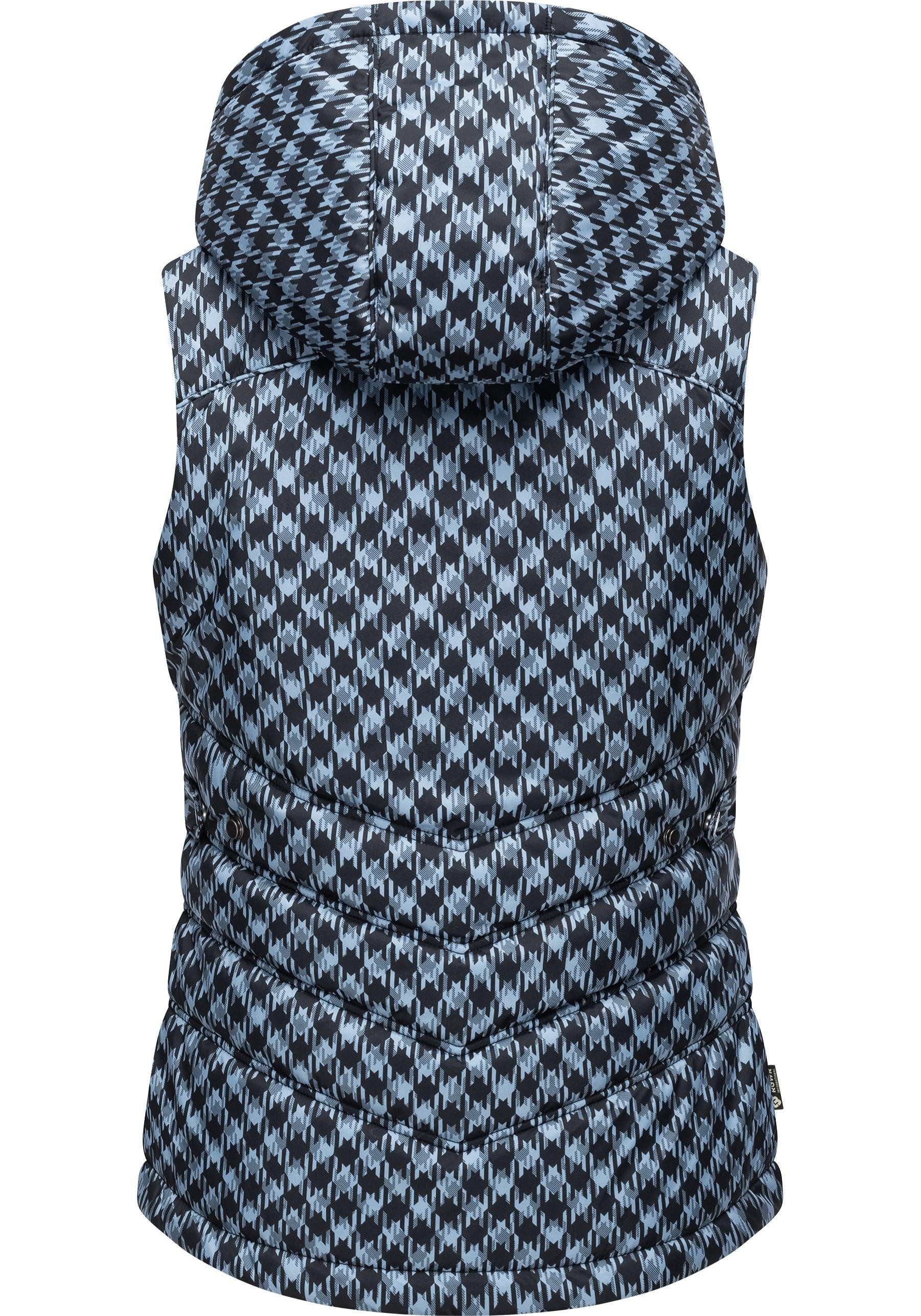 Ragwear Steppweste Hesty Print Weste mit abnehmbarer Kapuze und Hahnentritt Muster