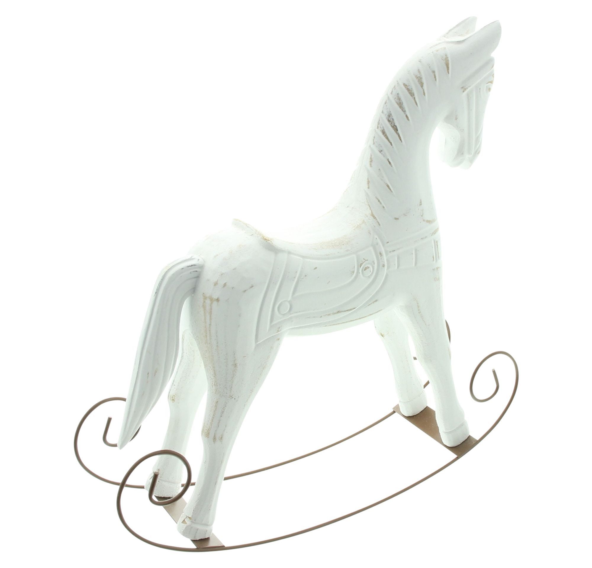 Dekoleidenschaft Dekofigur Schaukelpferd "Vintage" im Shabby Look weiß, Weihnachtsdeko, Dekopferd, charmante Weihnachtsfigur mit geschwungenen Kufen, nostalgisches Pferd