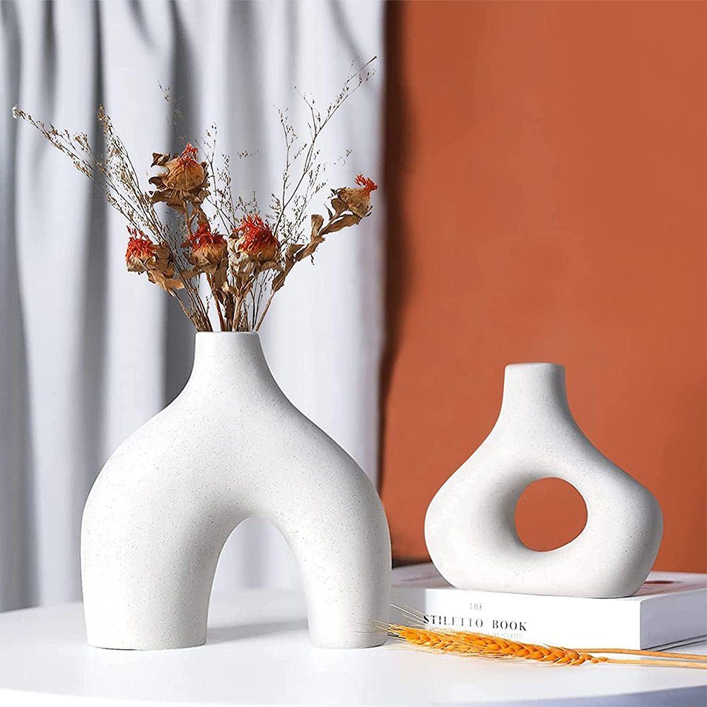 Stücke Weiß Dekovase NUODWELL Moderne 2 Boho Keramikvase, vasen Dekoration Minimalismus-Stil