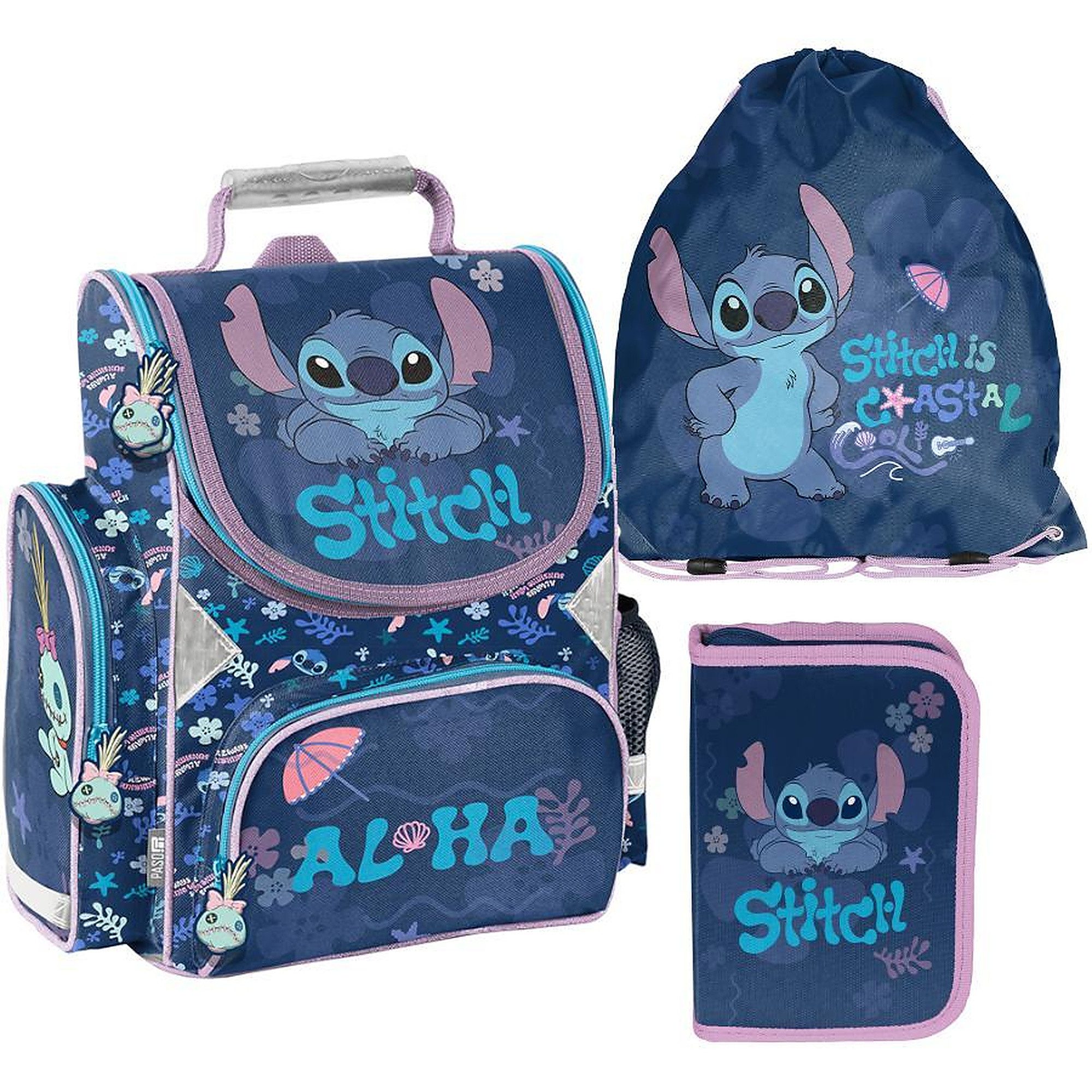 PASO Schulrucksack (Schulset, 3-tlg), Stitch, 3-tlg. Set, Dunkelblau