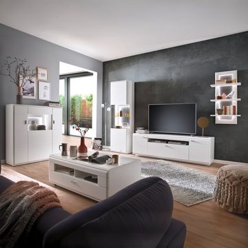 Lomadox Lowboard ALIA-05, Fernsehschrank montiert, weiß matt 195 cm, Fernsehtisch, Fernsehmöbel