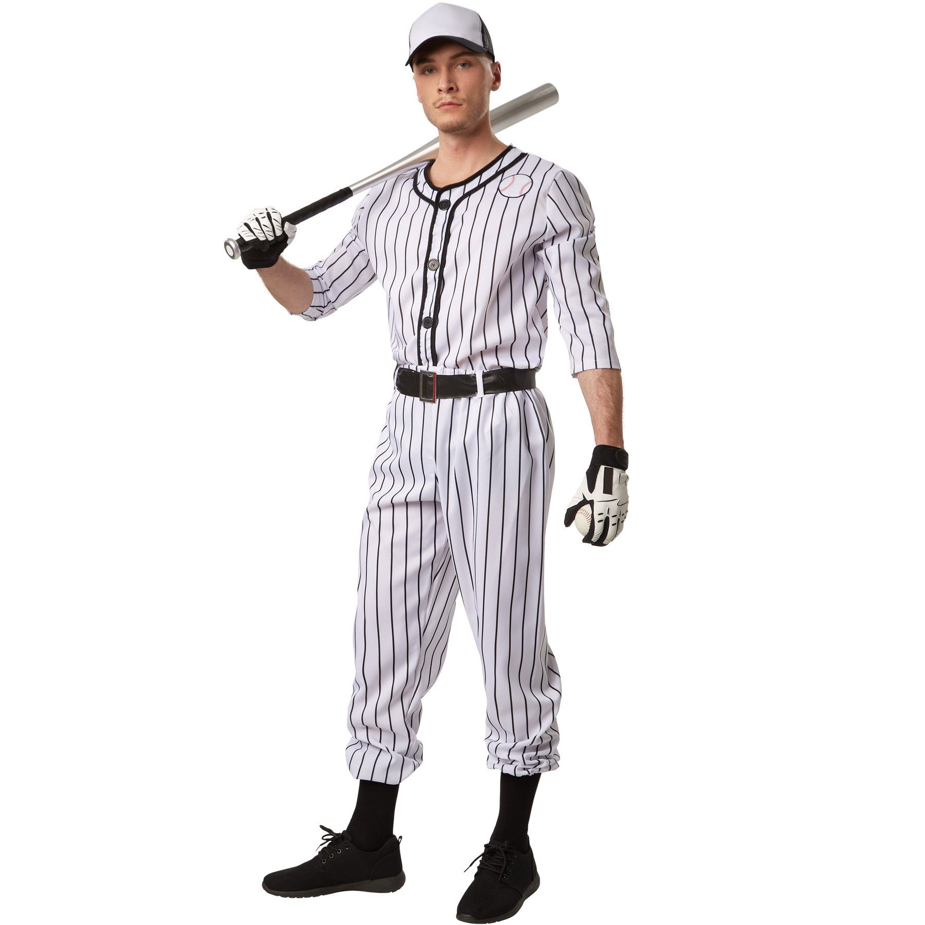 dressforfun Kostüm Herrenkostüm Baseball, Gestreiftes Baseball-Shirt: Langärmlig, mit Knöpfen und Applikation