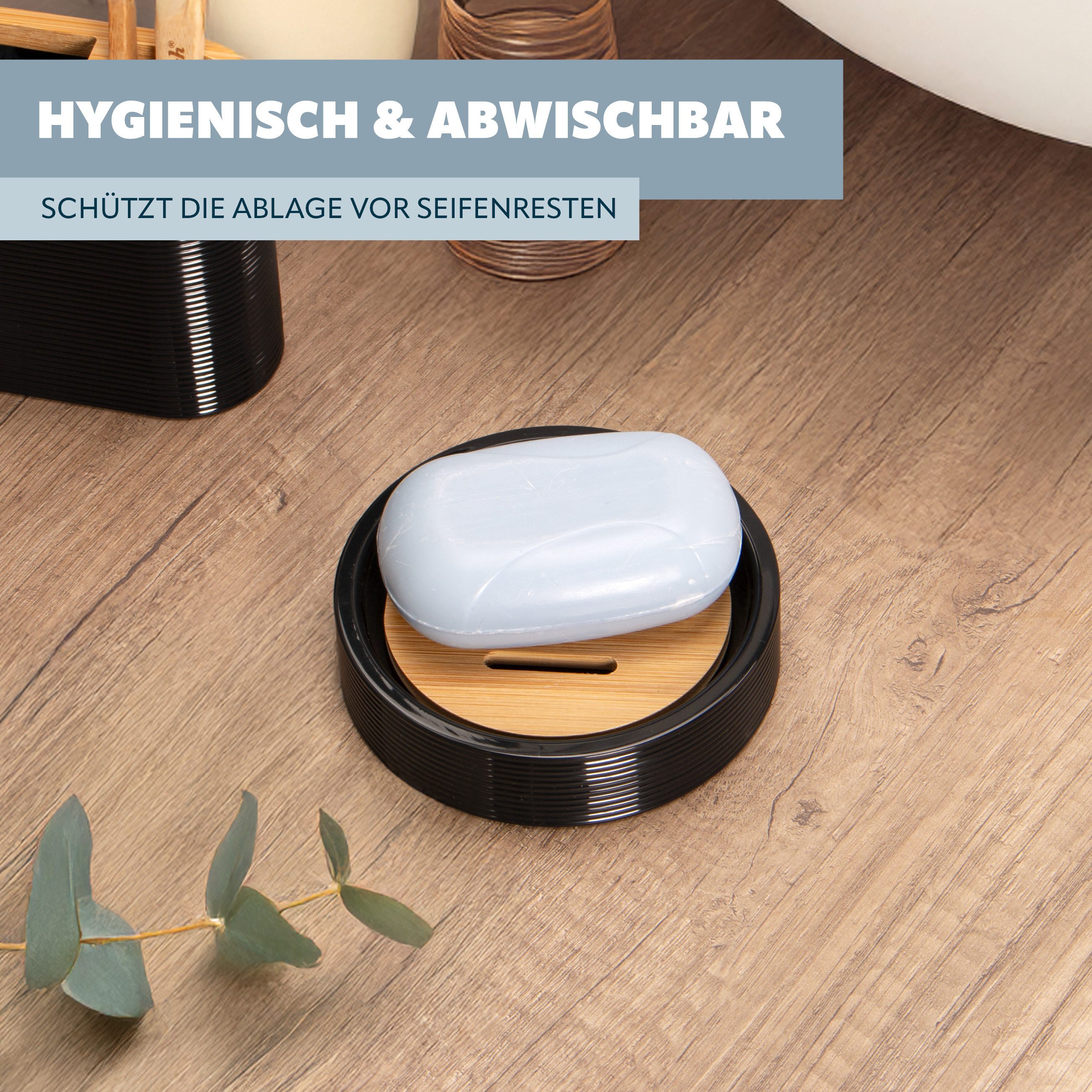 bremermann Seifenschale Seifenschale SEGNO aus Bambus und Kunststoff, Seifenhalter, schwarz, Ø 11.5 cm, 1-St. – Bild 4 von 5