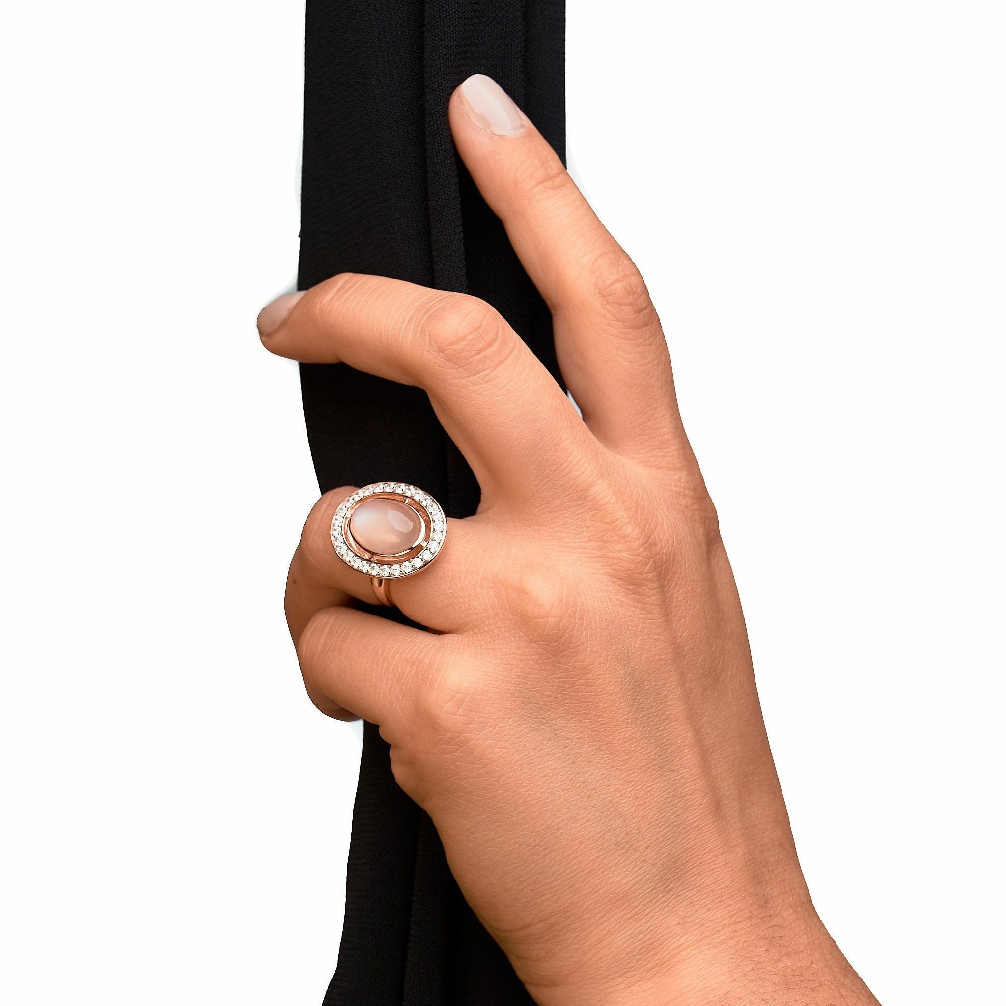 Zeeme Fingerring Silber 925 rosé vergoldet mit echtem Mondstein Zirkonia – Bild 4 von 5