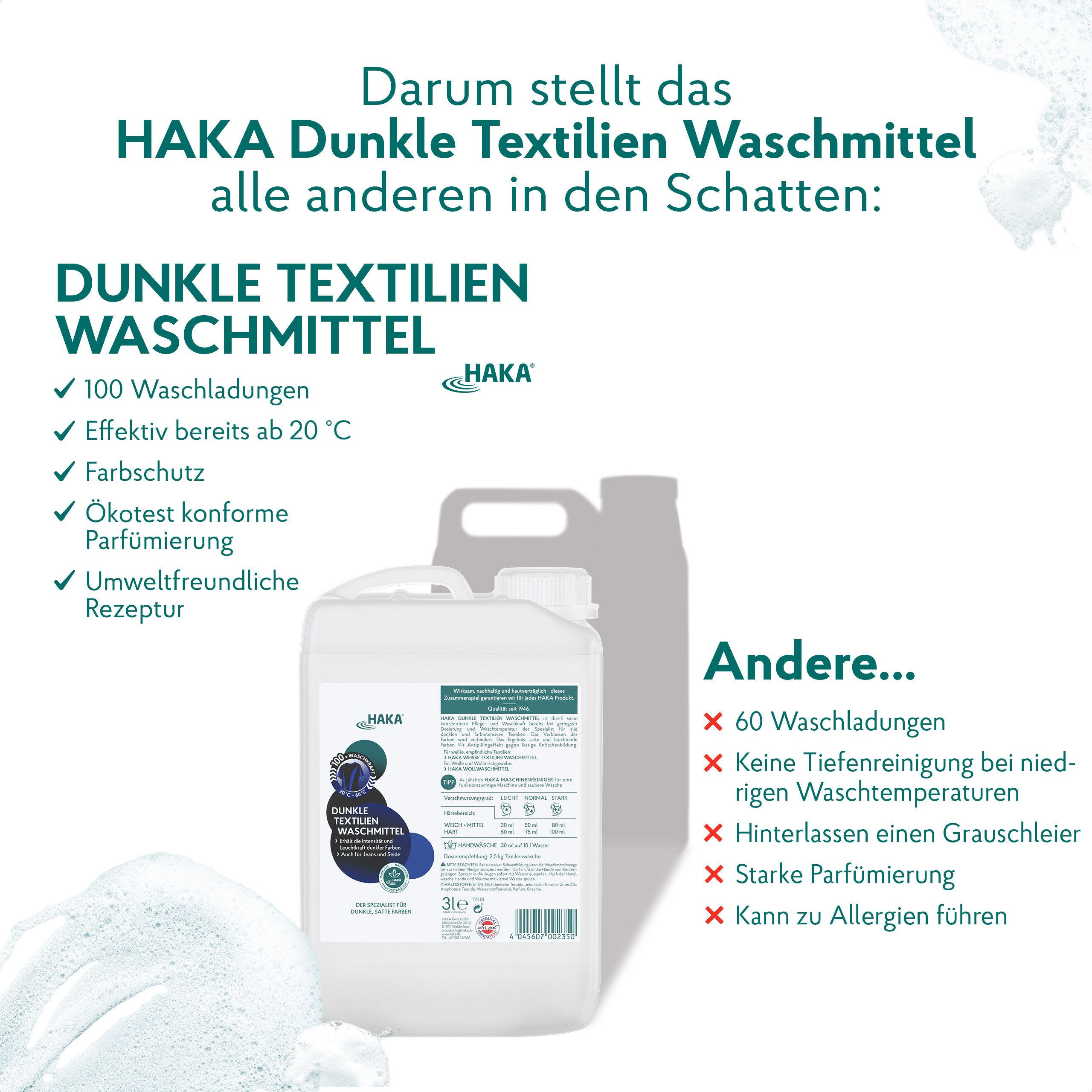 HAKA Dunkle Textilien Waschmittel Nachfüller 3l Spezialwaschmittel