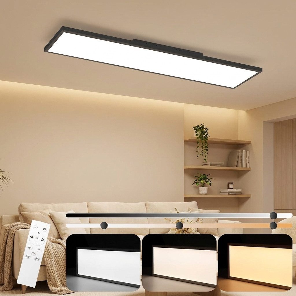 ZMH LED Deckenleuchte LED 3000-6500K dimmbar 100/120cm Schwarz/Weiß Deckenlampe, Augenschutz, LED fest integriert, warmweiß, neutralweiß, kaltweiß, 24W Rechteckig 2900LM Timer Memory Bürolampe