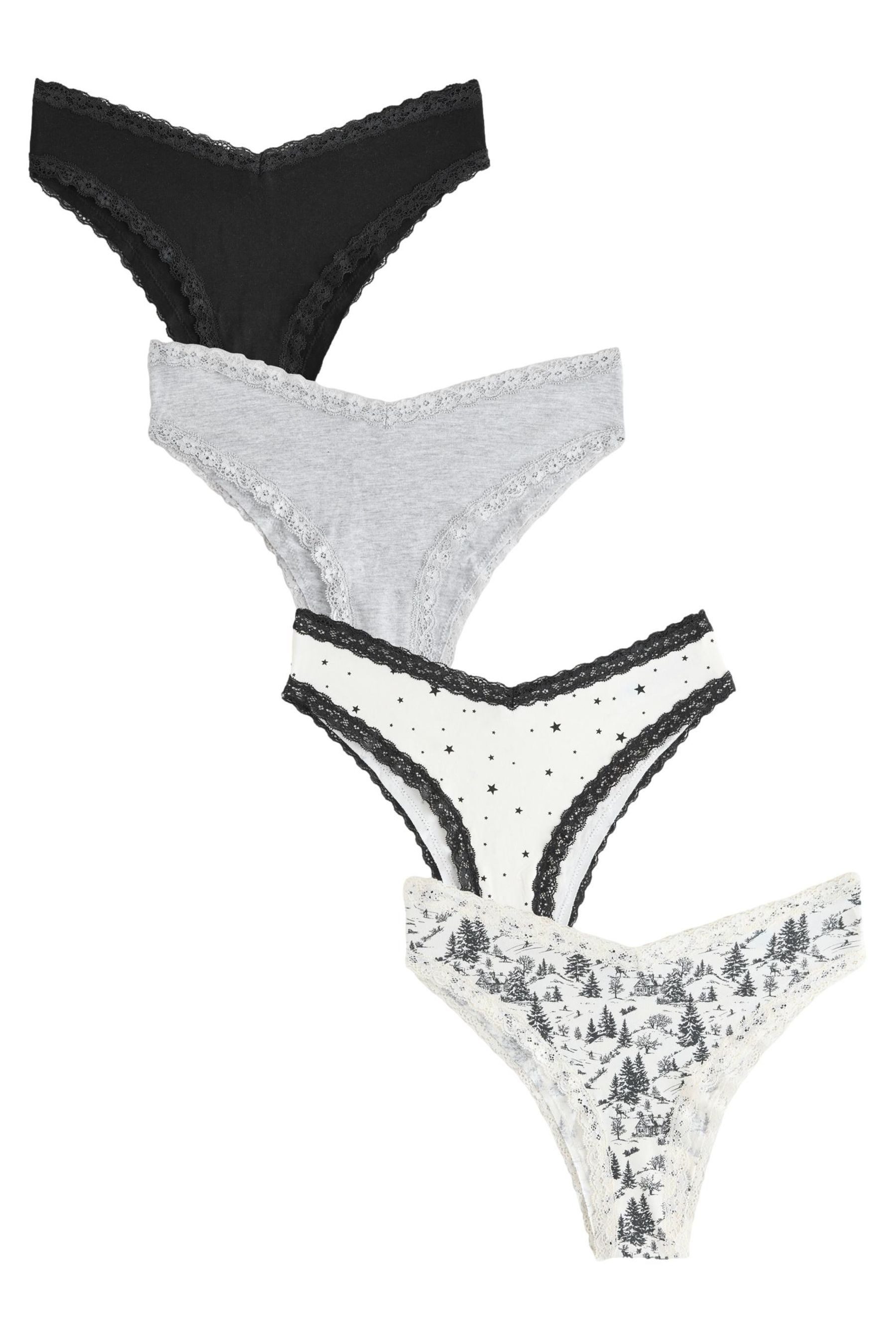 Slip 4er-Pack Jazzpants aus Baumwollmischung mit Spitze