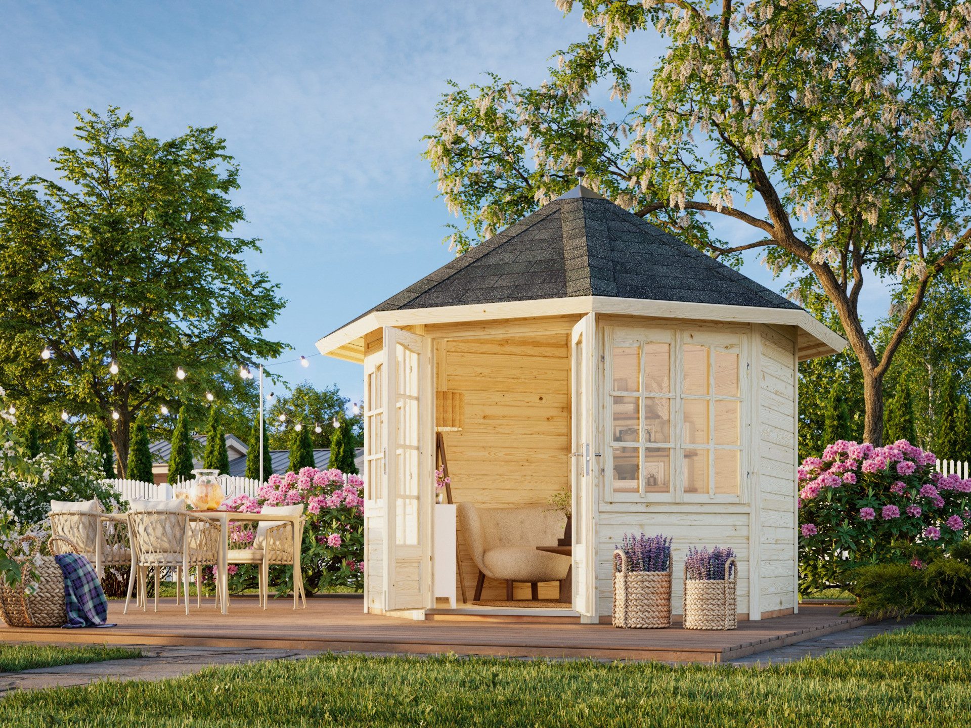 Palmako Gartenhaus 4x3m Pavillon Holz Veronica 2 6,7, BxT: 289x359 cm, mit 19 mm Fußboden, ohne Dacheindeckung