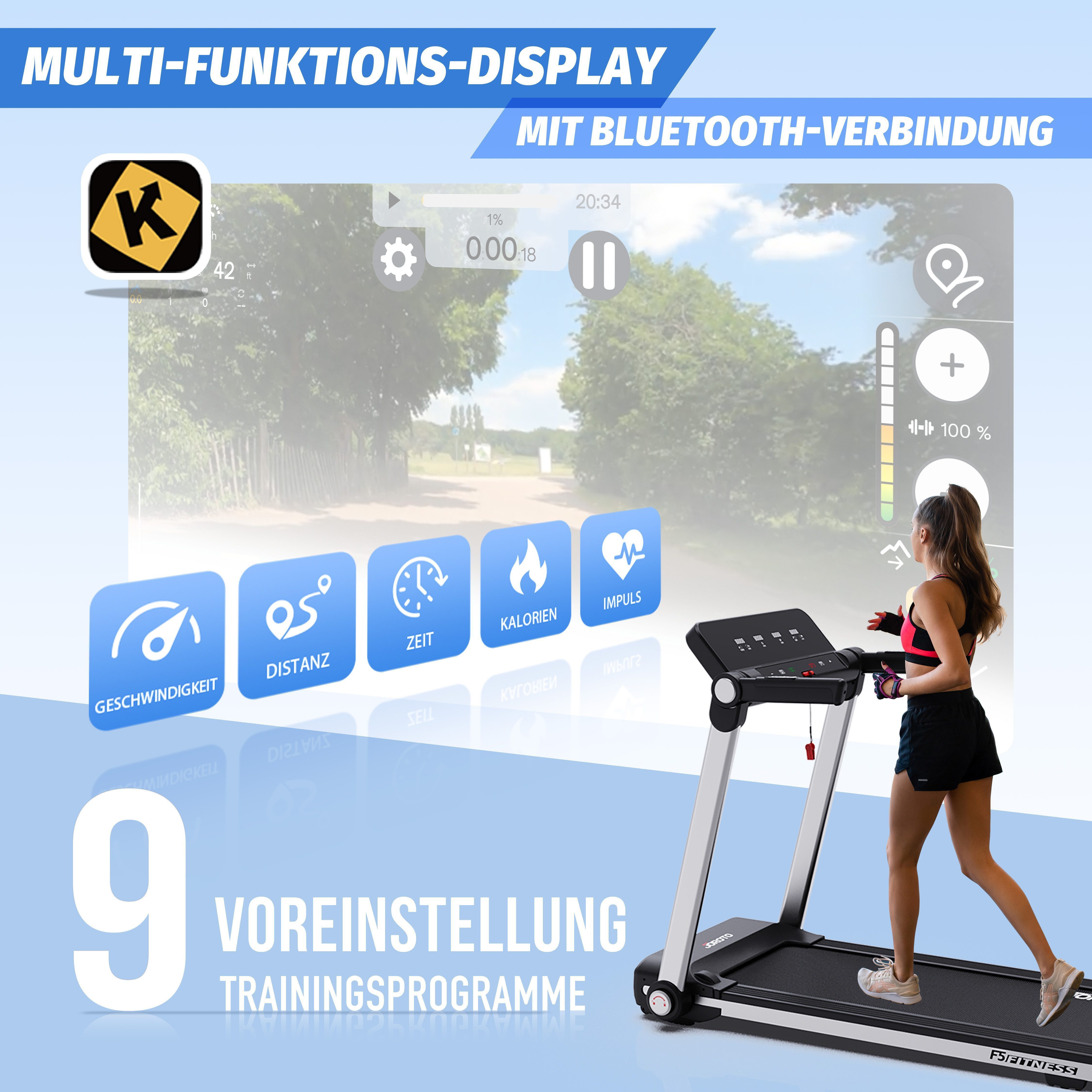 JOROTO Laufband F5 Klappbares Laufband für Zuhause, 2,5PS, 0,5-14KM/H Laufband mit Bluetooth & APP, 120KG Belastbar