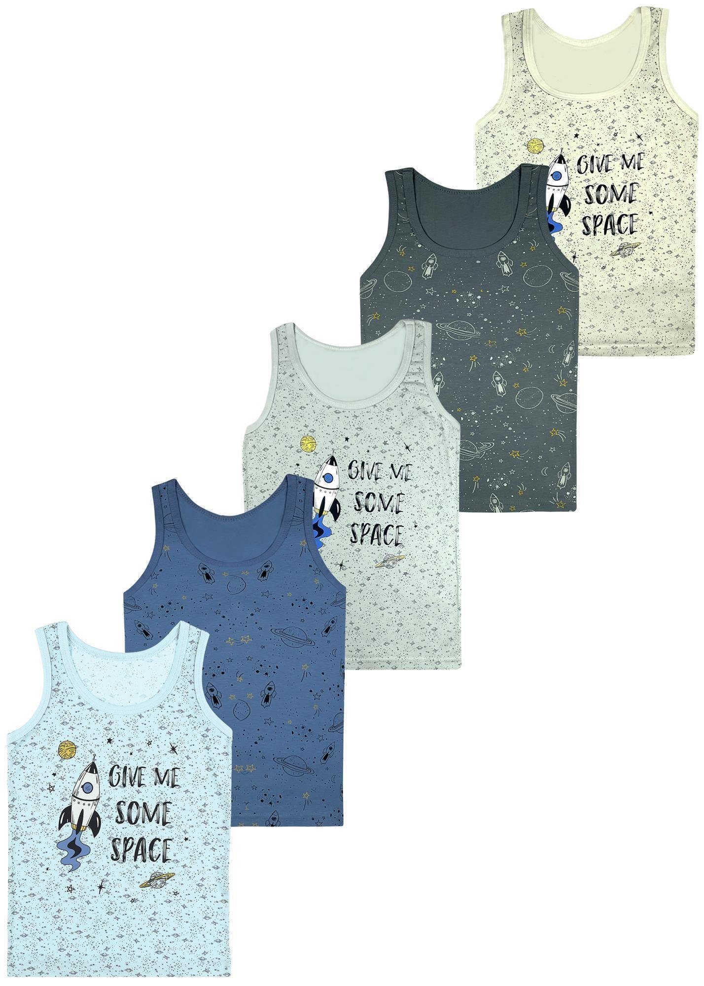 LOREZA Unterhemd 5er Set Jungen Unterhemden - Space - Bunt (Spar-Packung, 5-St., 5er Pack)