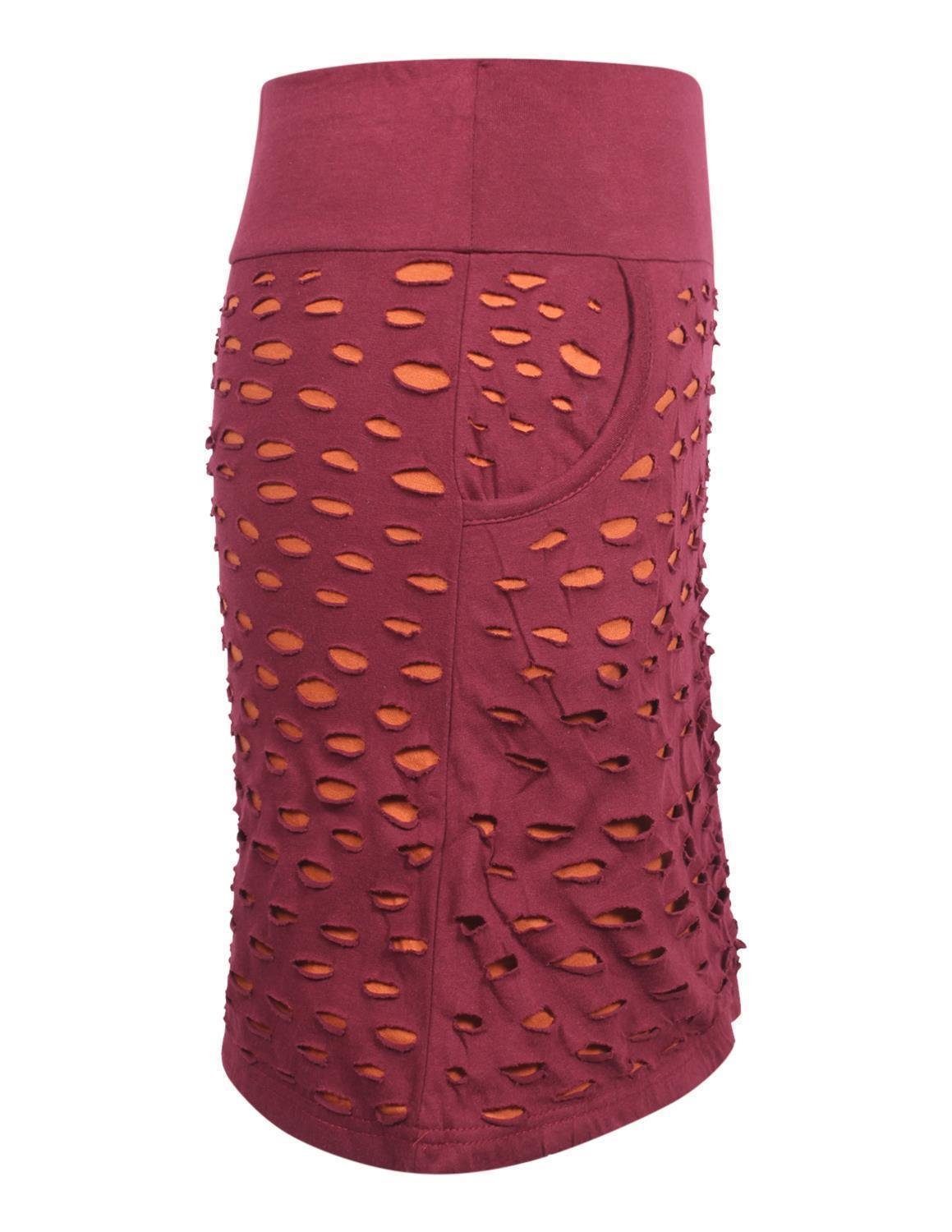 Vishes Minirock Baumwollrock Kurz Cutwork Streifen Taschen Festival, Boho, Goa, Hippie Style