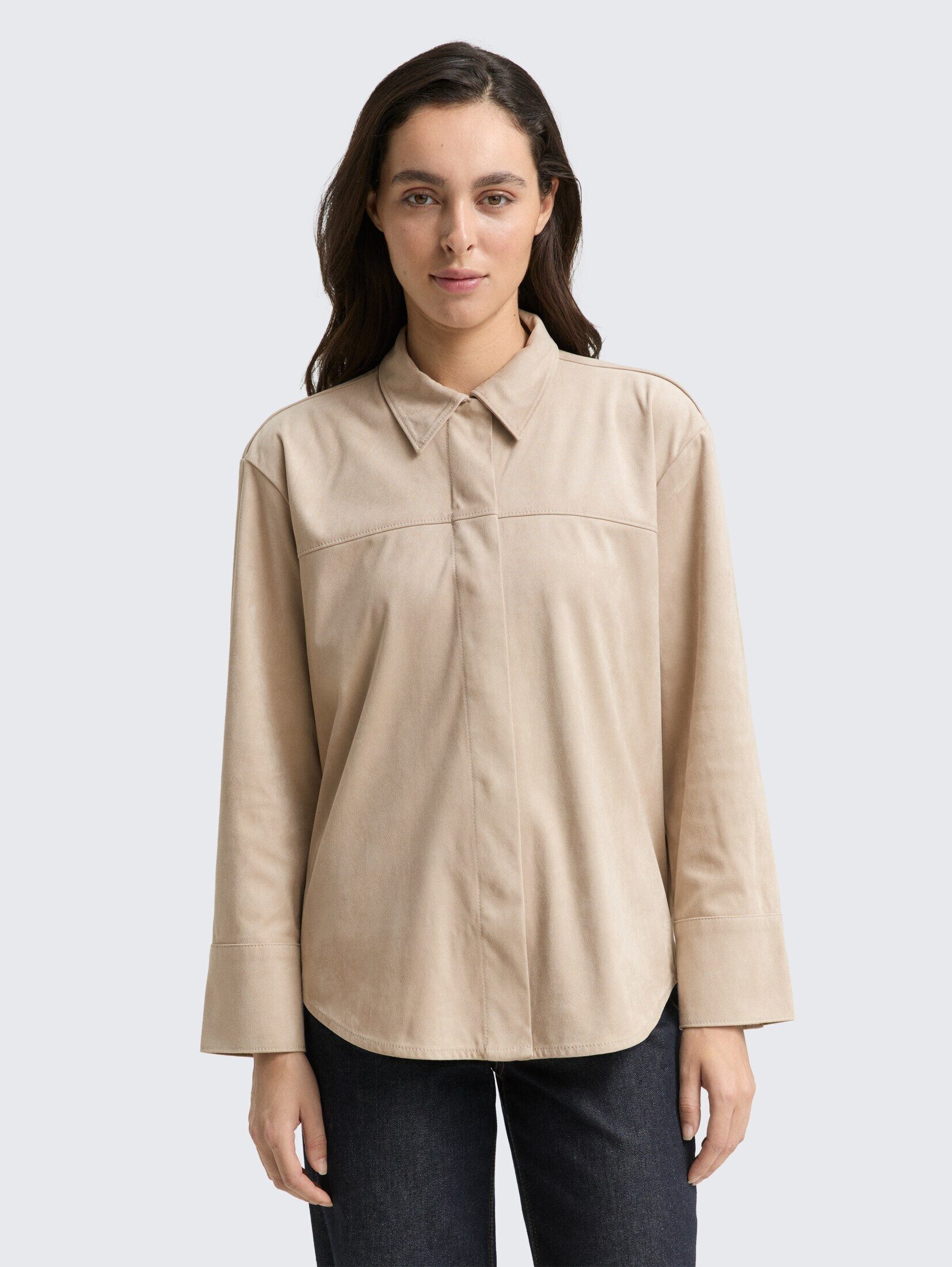 TOM TAILOR Langarmbluse Overshirt in Wildleder-Optik günstig online kaufen