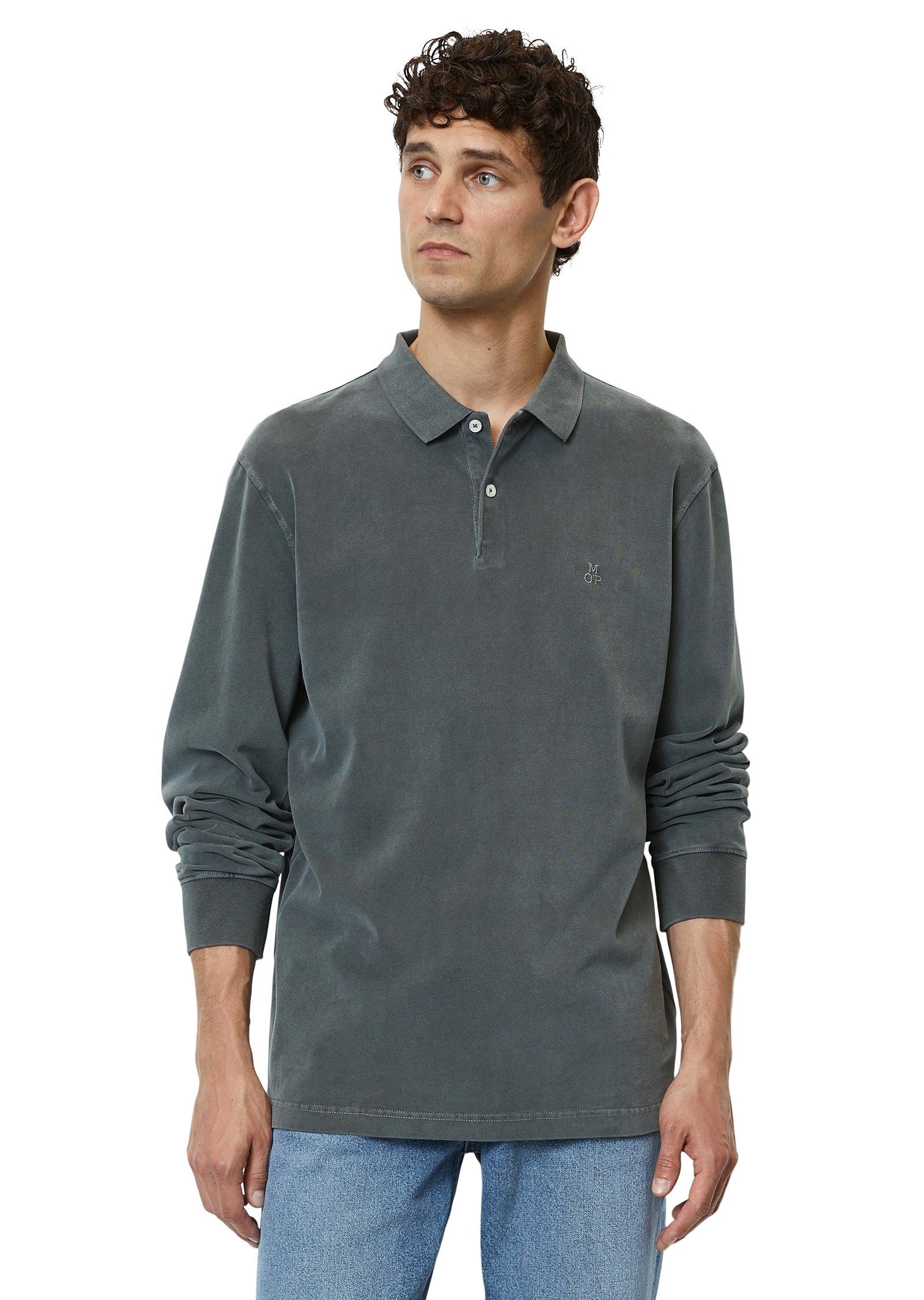 Marc O'Polo Langarm-Poloshirt in schwerer Soft-Touch-Jersey-Qualität grau