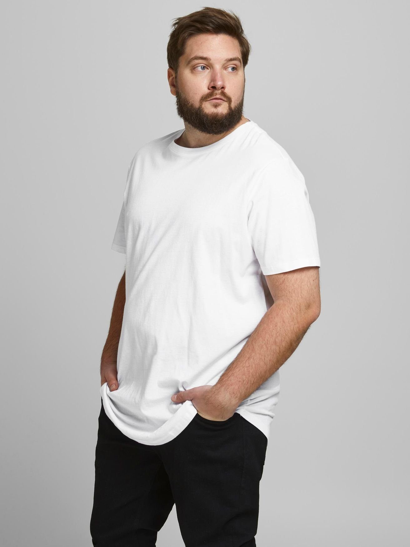 Jack & Jones T-Shirt Basic Plus SizeT-Shirt Kurzarm Übergrößen Shirt JJENOA 4834 in Weiß