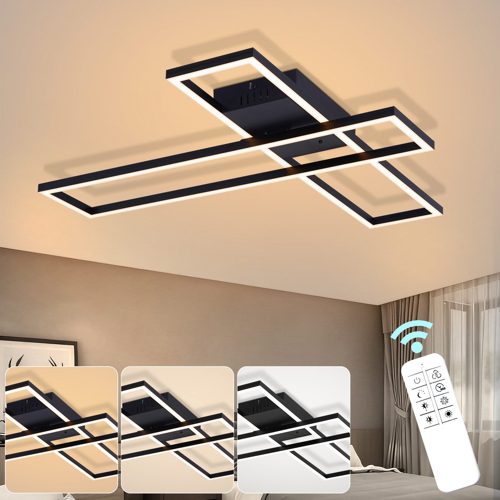 ZMH LED Deckenleuchte 56W/42W LED Deckenlampe für Wohnzimmer – dimmbar mit Memory-Funktion, Dimmbare, LED fest integriert, warmweiß-kaltweiß